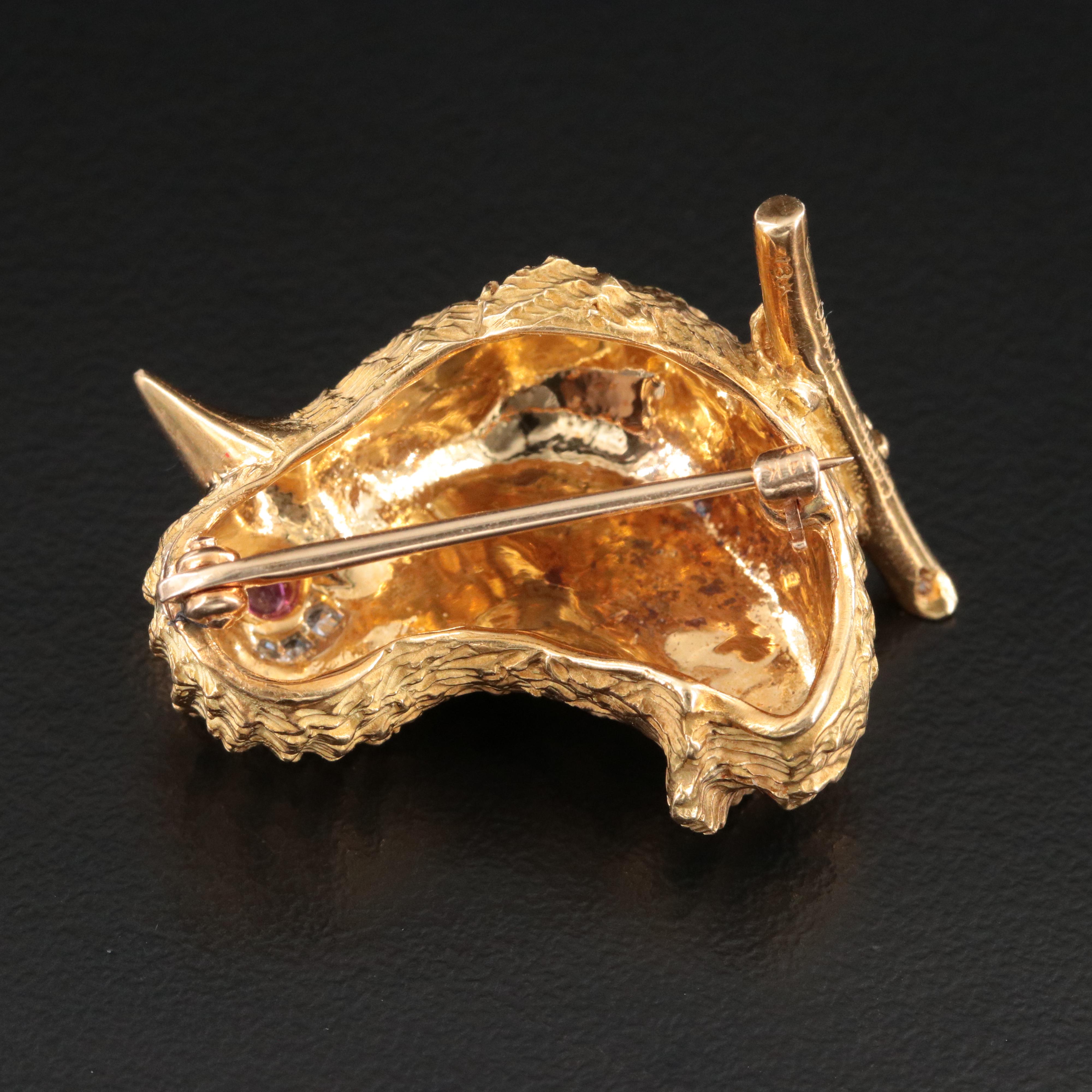 Cartier 18K Diamond and Ruby Bird Brooch