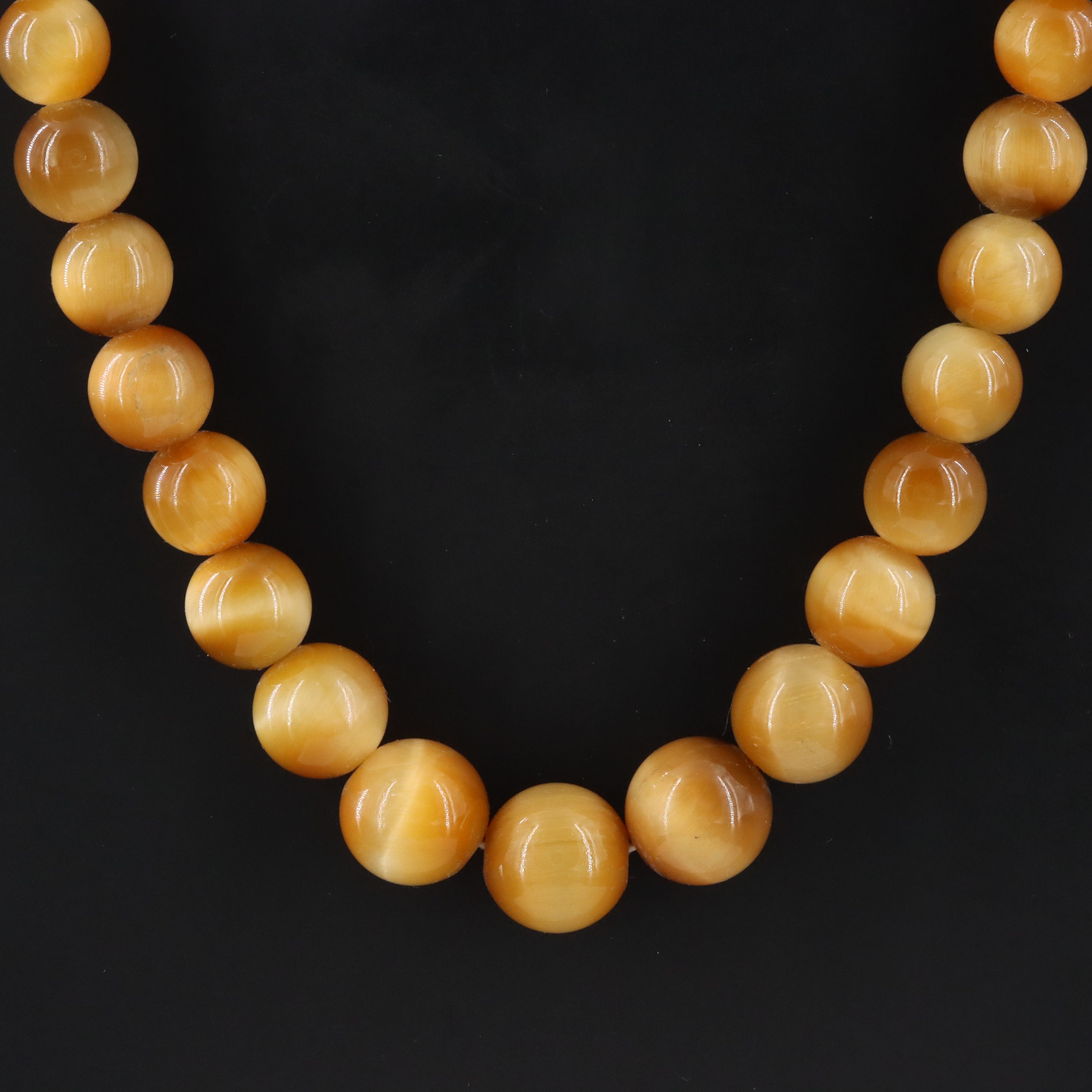 Vintage Graduated Tiger's Eye Bead Necklace with 14K Seed Pearl Clasp
