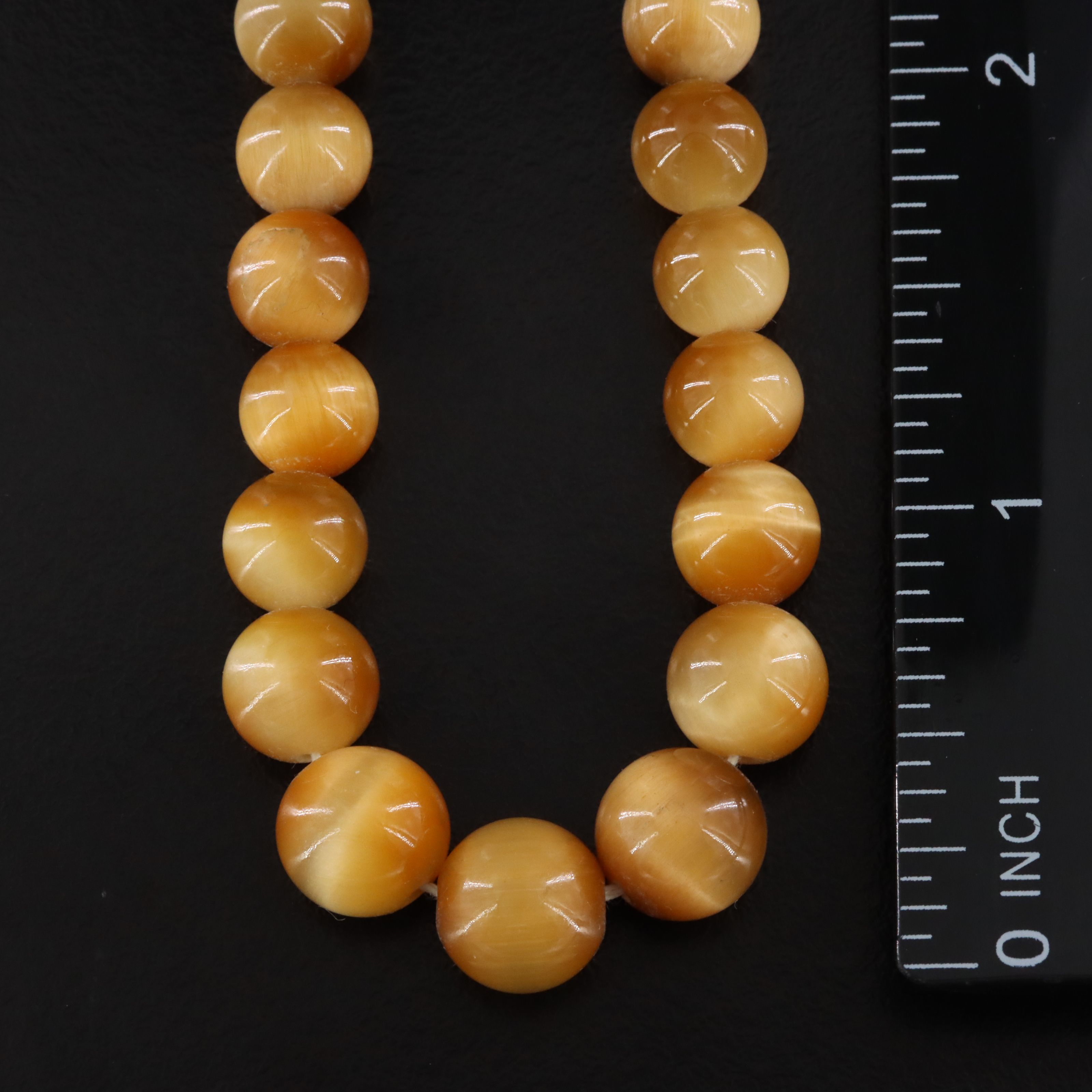 Vintage Graduated Tiger's Eye Bead Necklace with 14K Seed Pearl Clasp