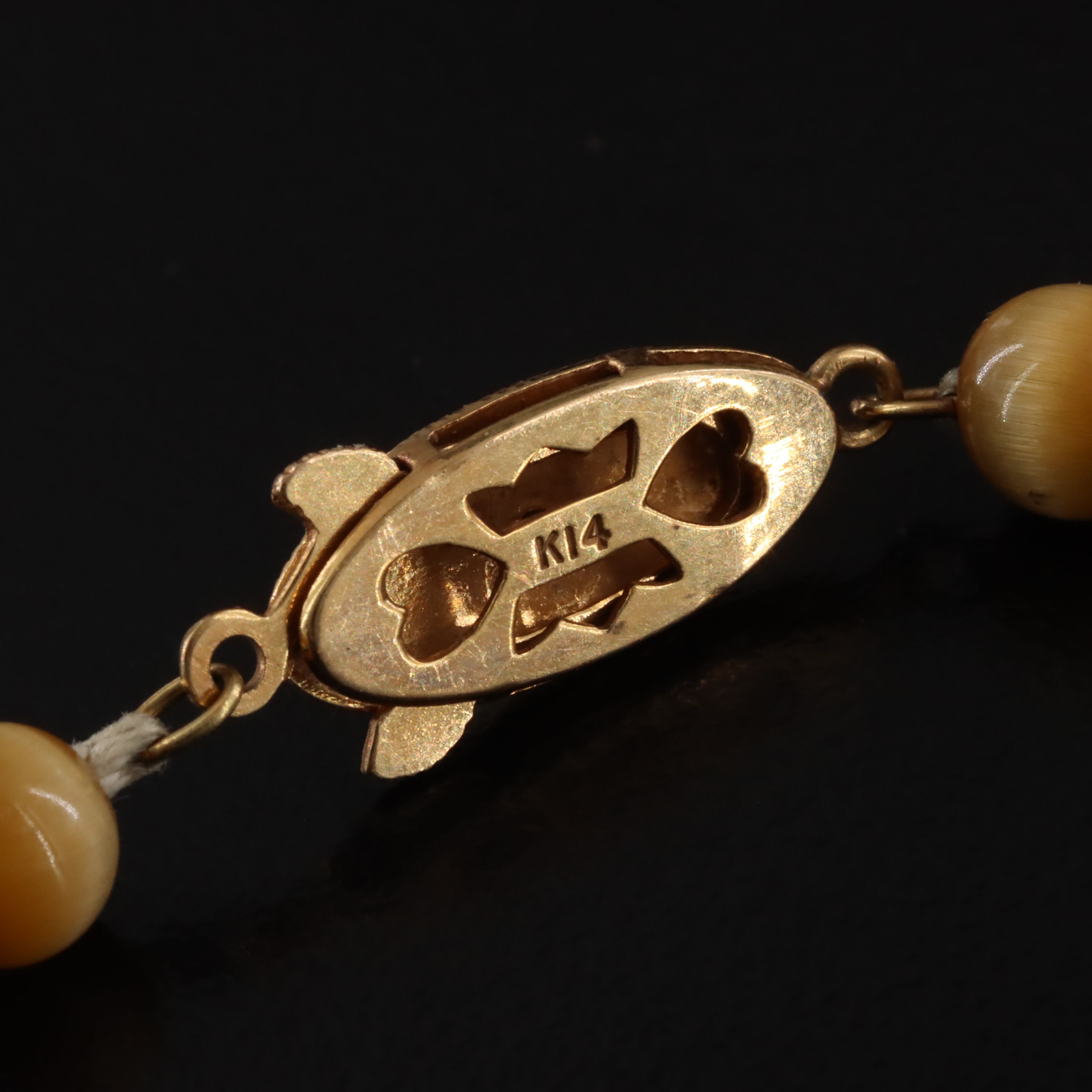 Vintage Graduated Tiger's Eye Bead Necklace with 14K Seed Pearl Clasp