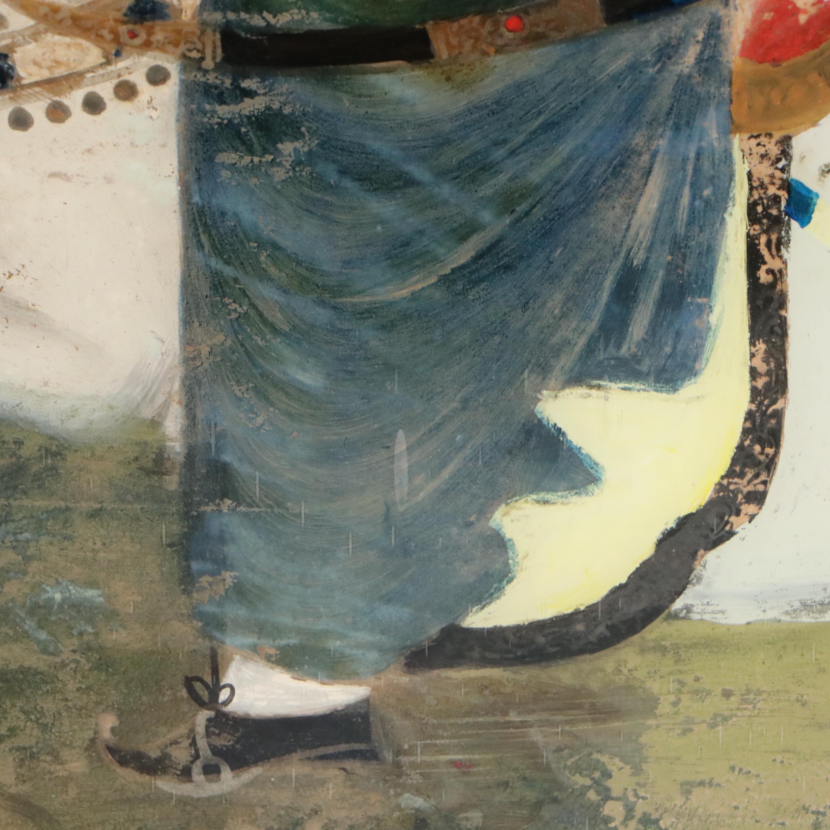 Persian School Reverse Glass Paintings of Warriors on Horseback