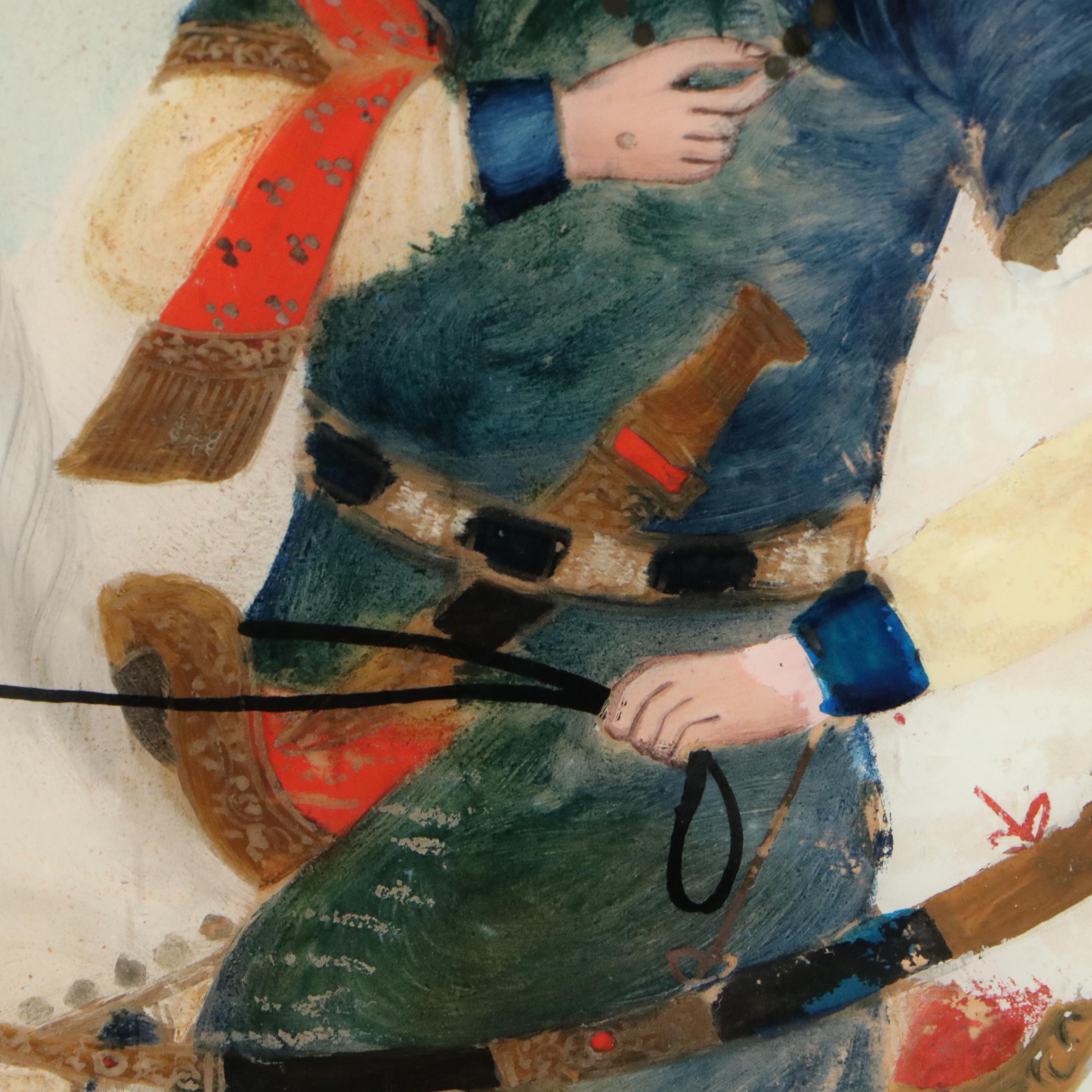 Persian School Reverse Glass Paintings of Warriors on Horseback