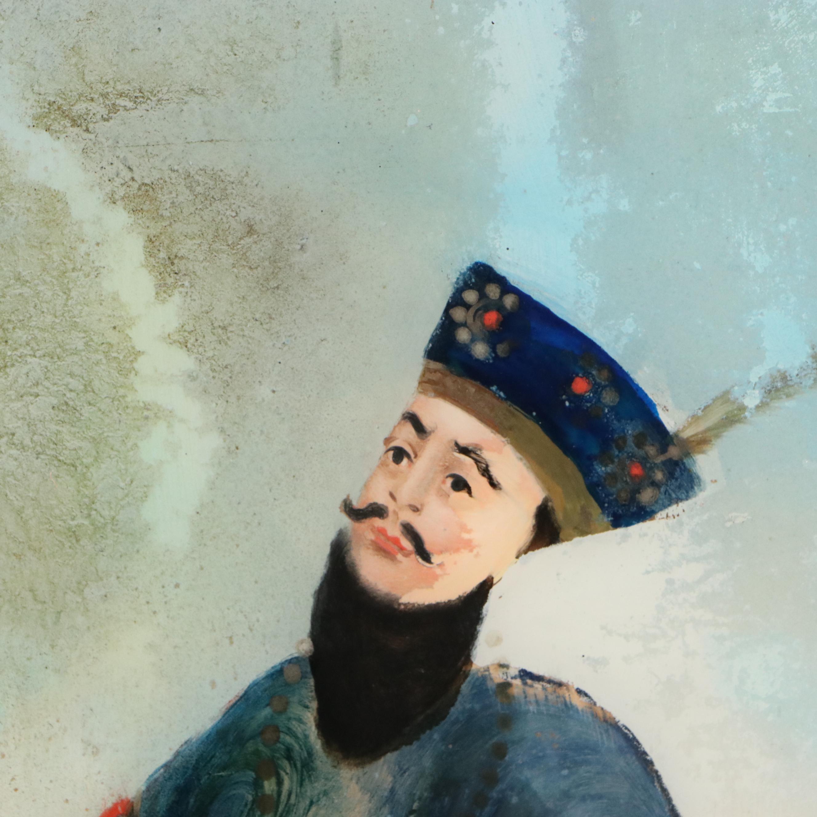 Persian School Reverse Glass Paintings of Warriors on Horseback