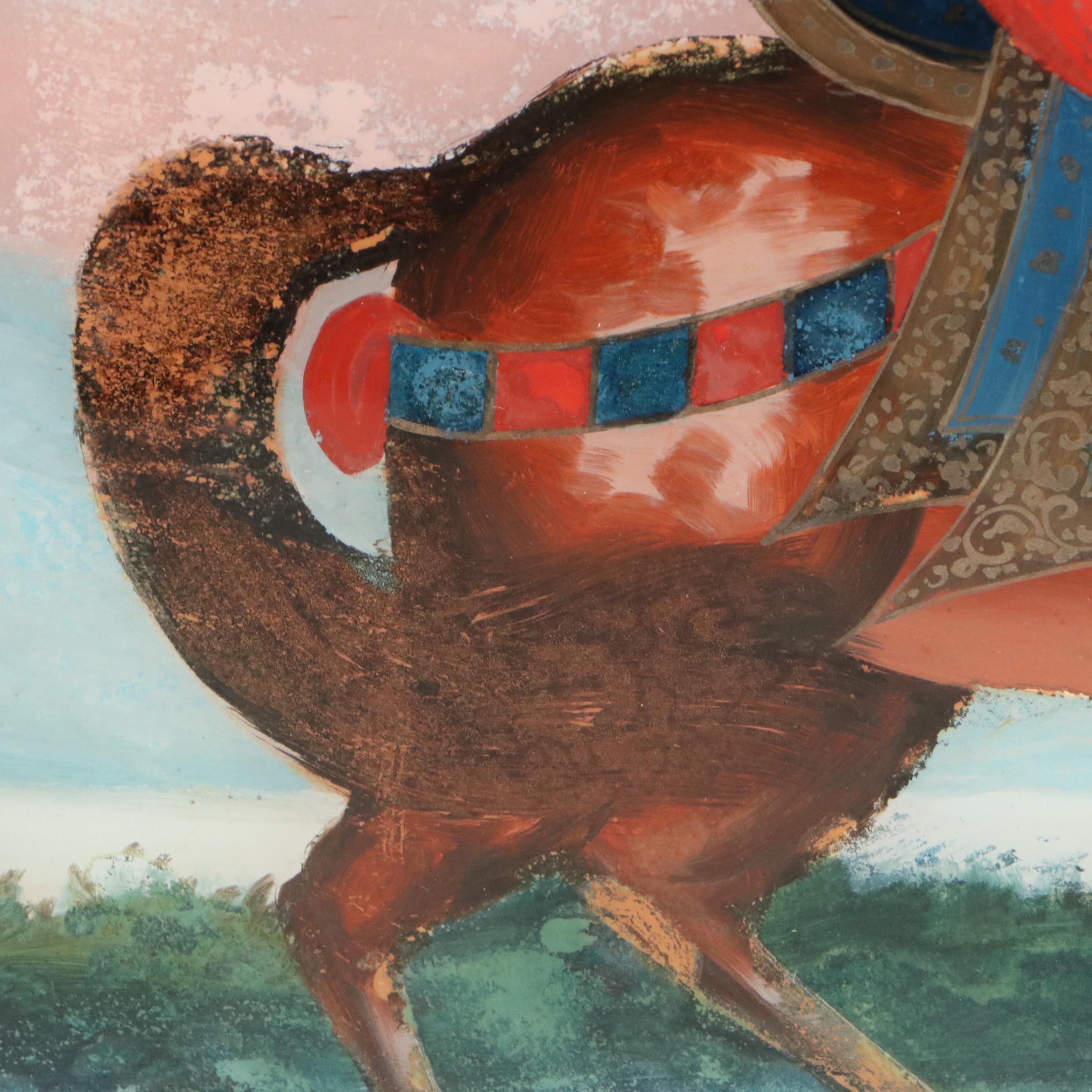 Persian School Reverse Glass Paintings of Warriors on Horseback