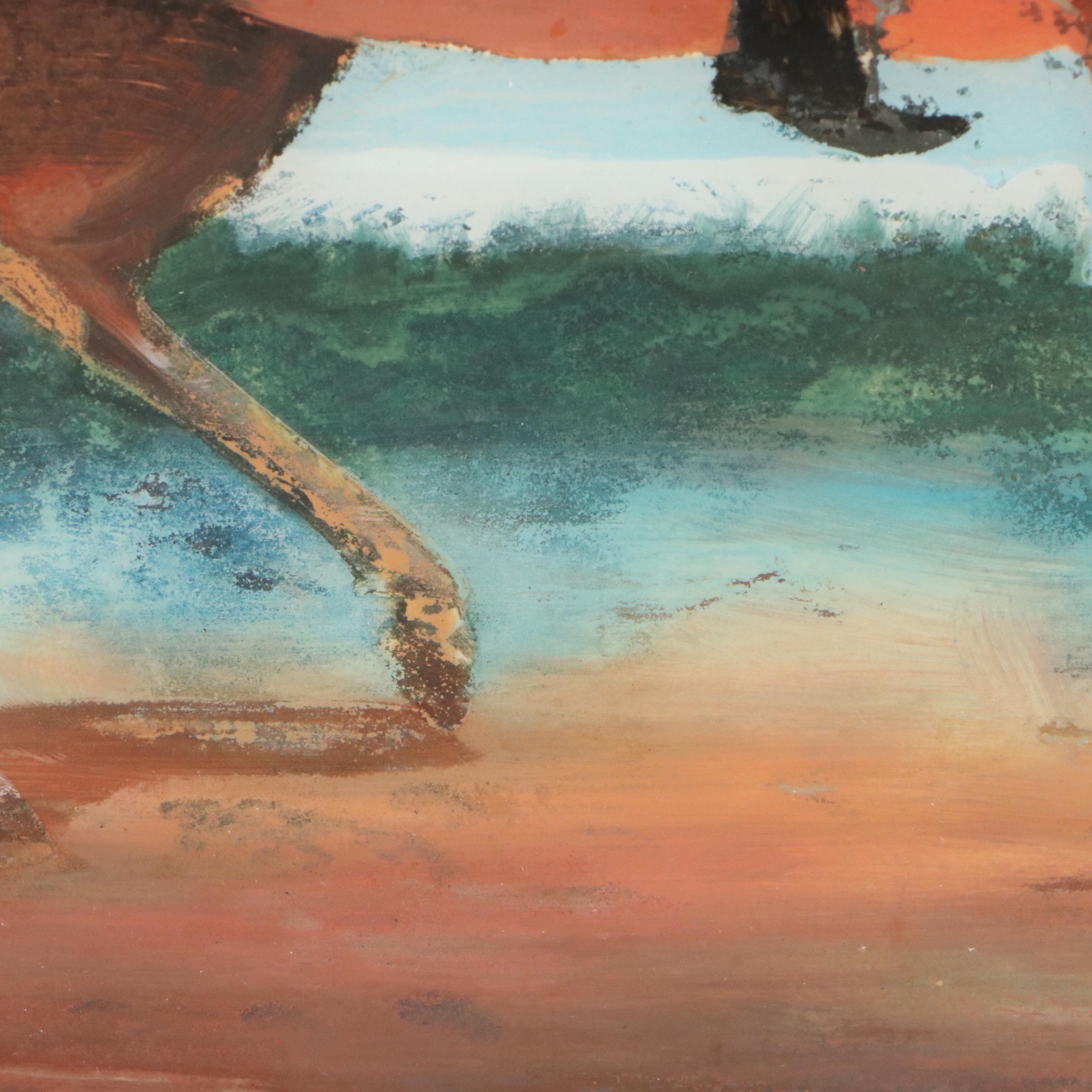 Persian School Reverse Glass Paintings of Warriors on Horseback