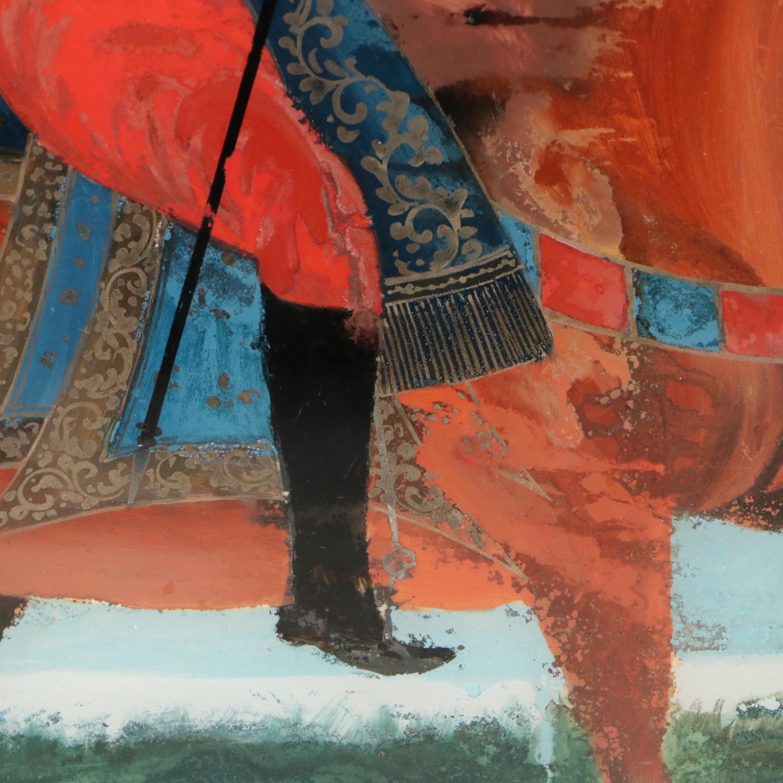 Persian School Reverse Glass Paintings of Warriors on Horseback