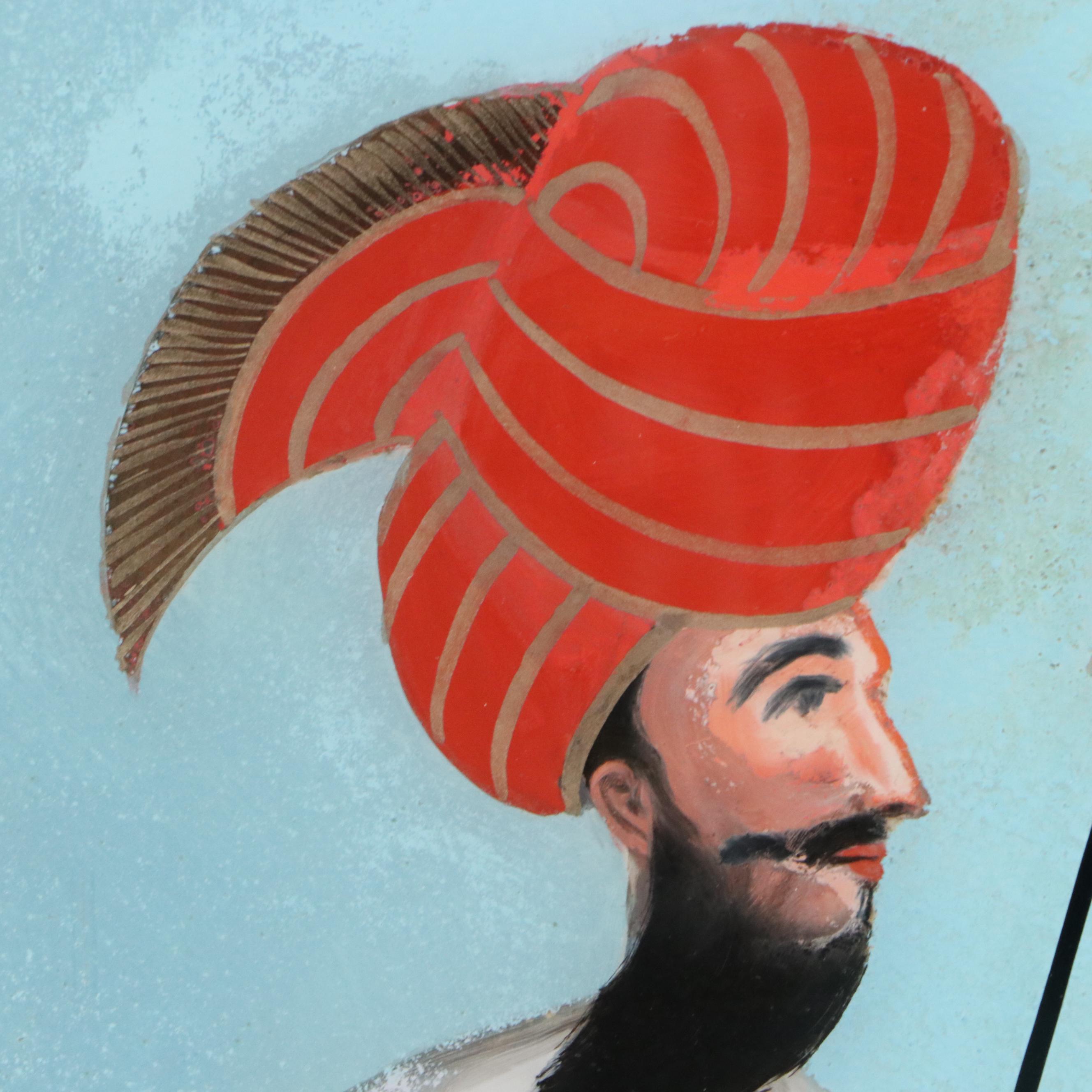 Persian School Reverse Glass Paintings of Warriors on Horseback