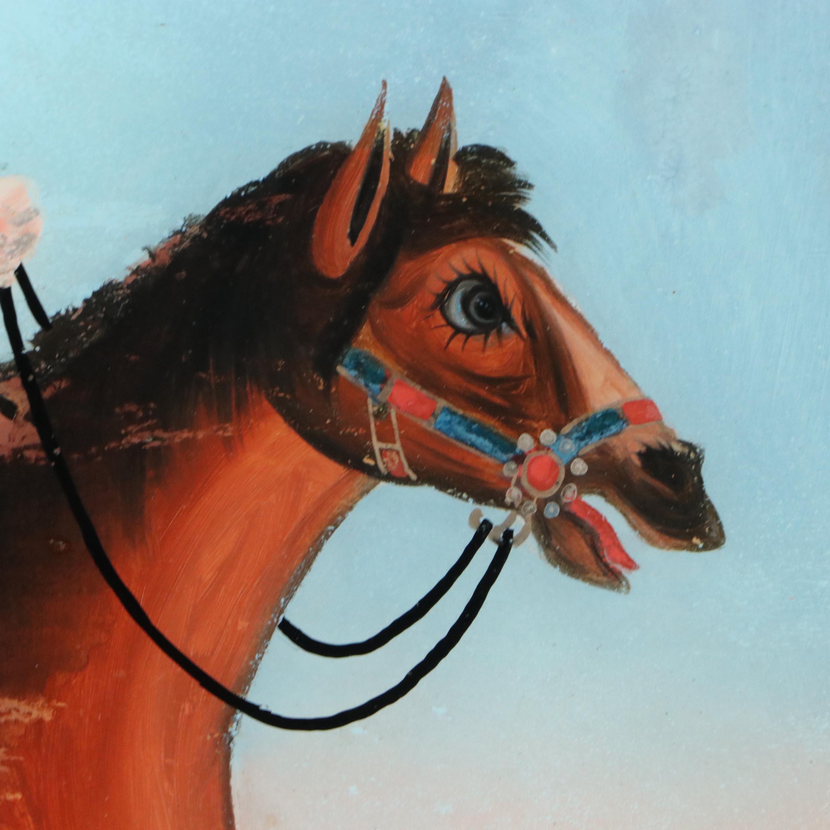 Persian School Reverse Glass Paintings of Warriors on Horseback