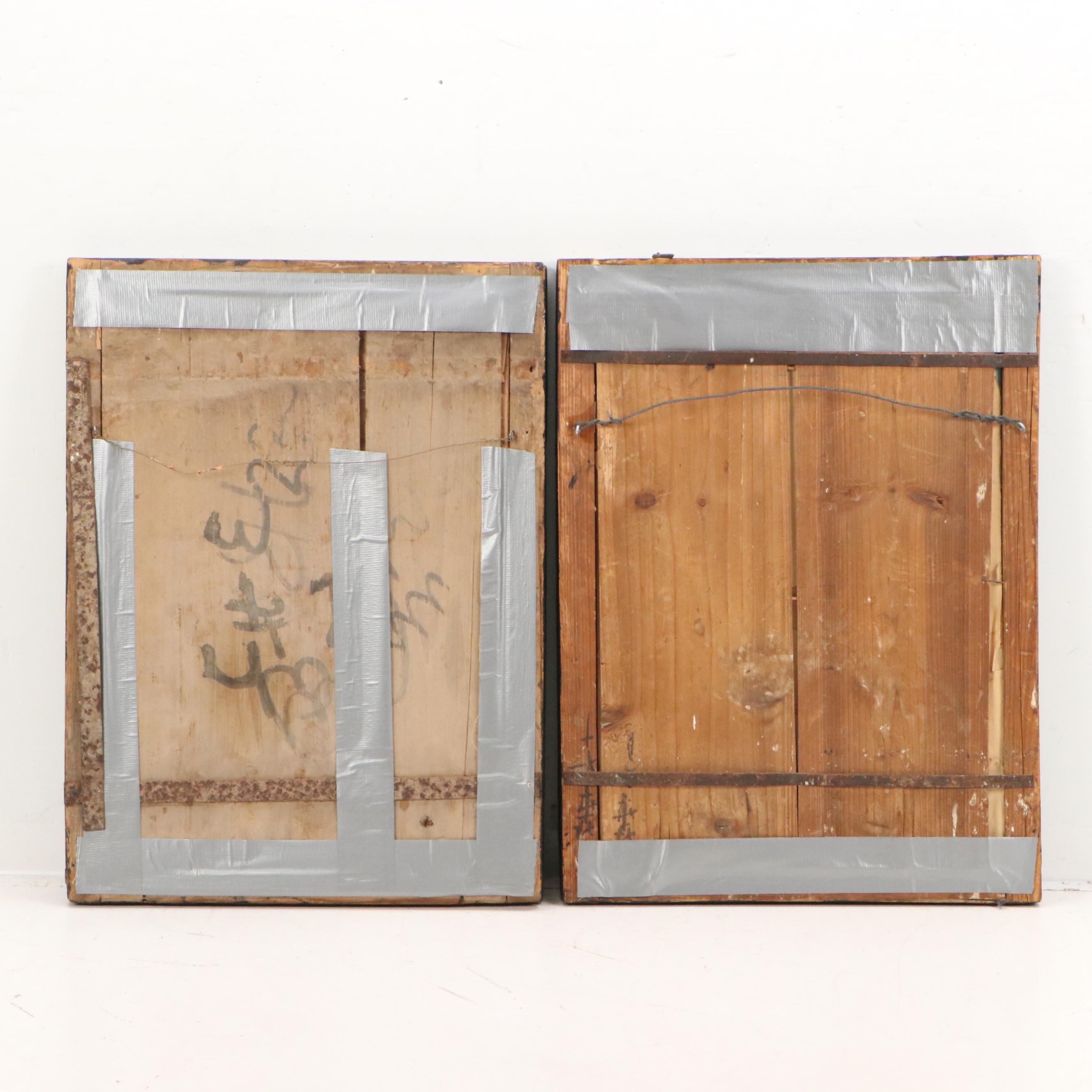 Persian School Reverse Glass Paintings of Warriors on Horseback