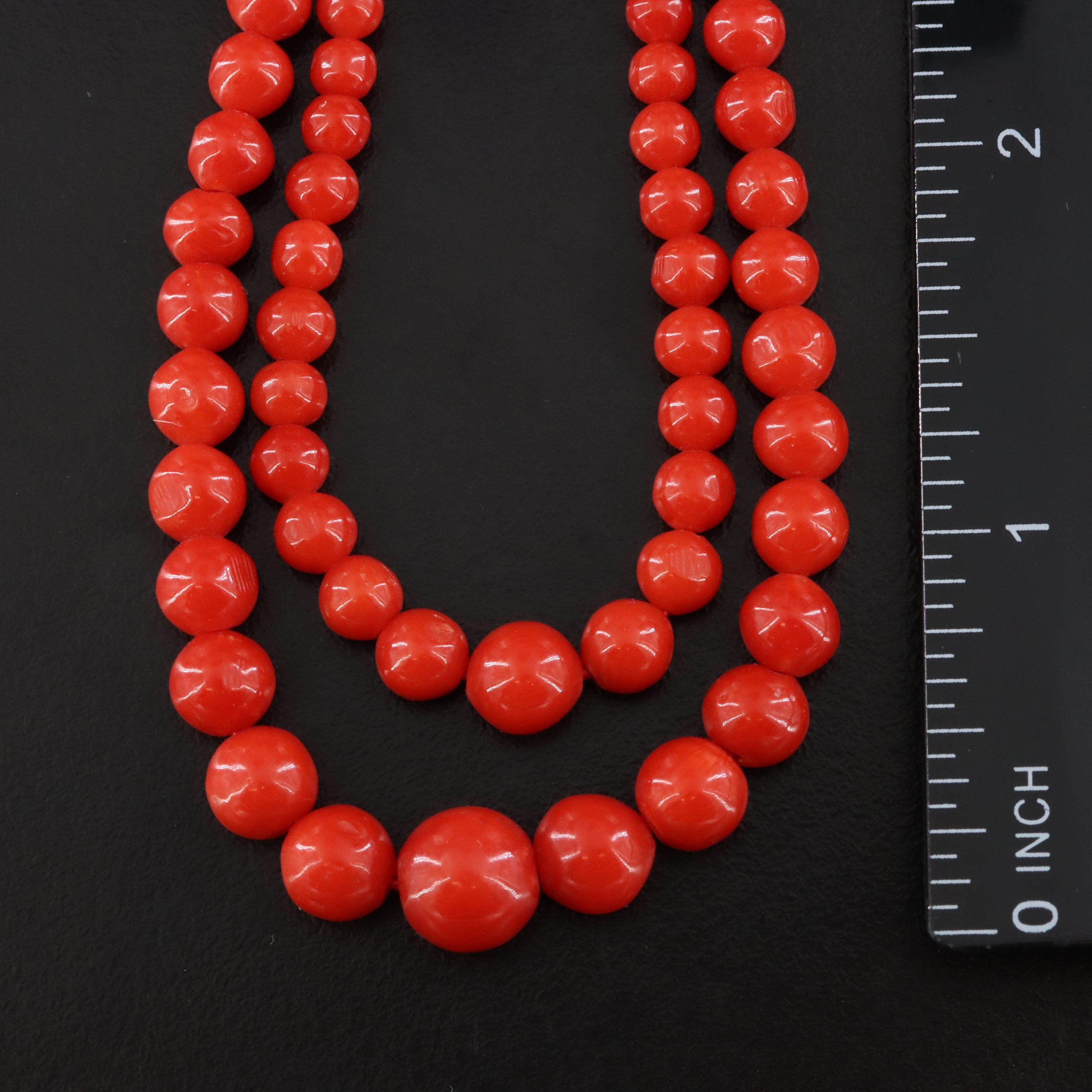 Antique Double Strand Graduated Coral Necklace with 800 Silver Clasp