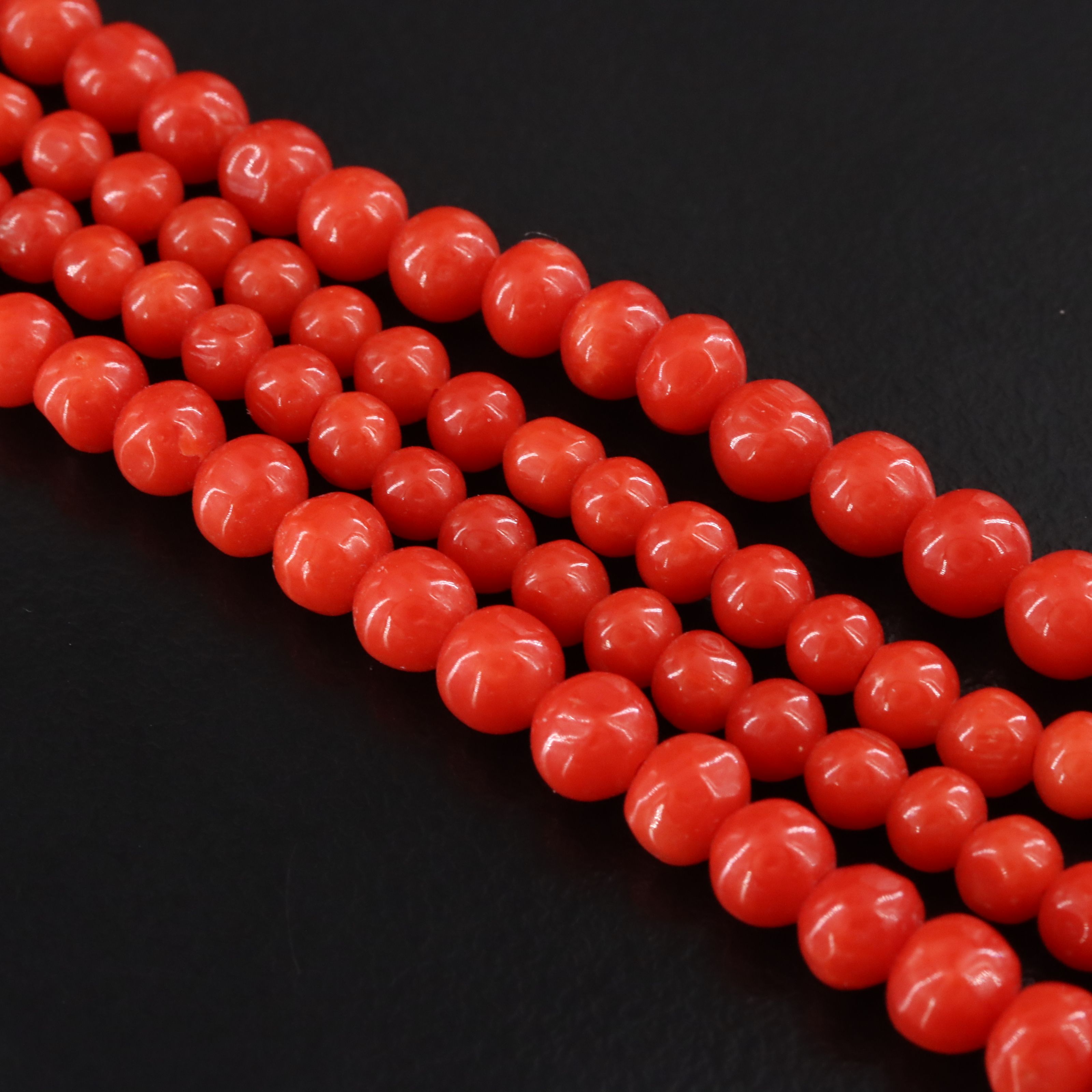 Antique Double Strand Graduated Coral Necklace with 800 Silver Clasp