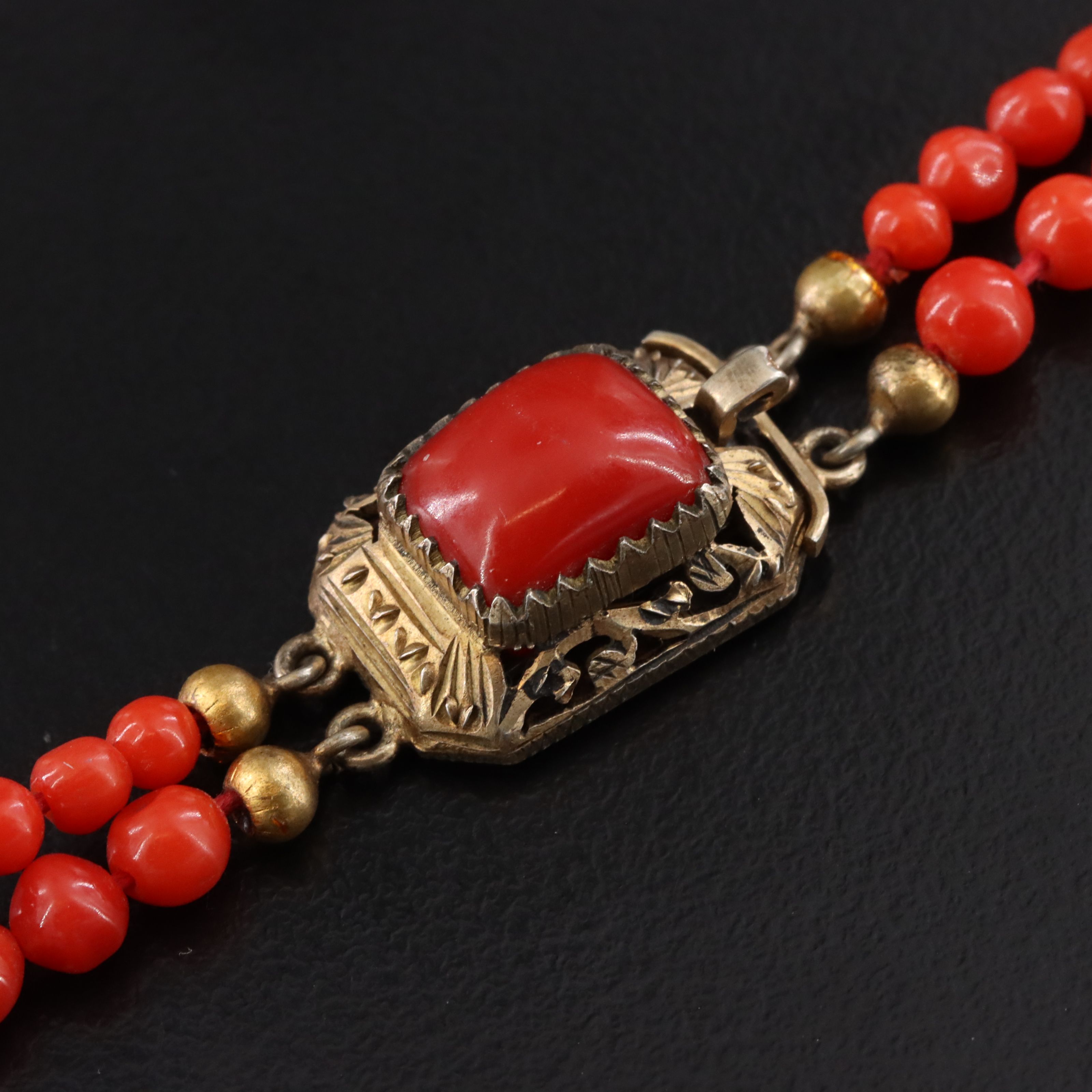 Antique Double Strand Graduated Coral Necklace with 800 Silver Clasp