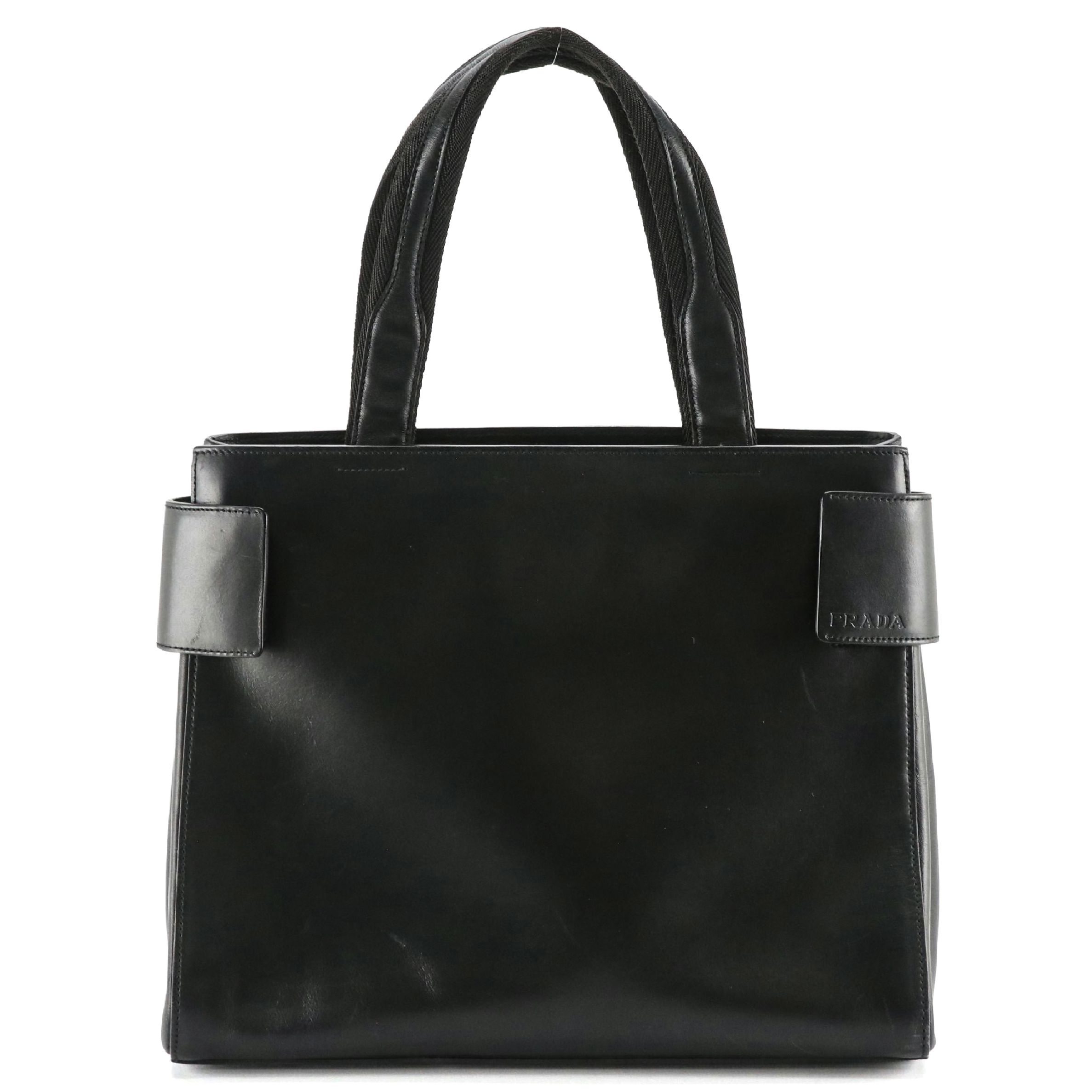 Prada Top Handle Tote in Smooth Black Calfskin Leather
