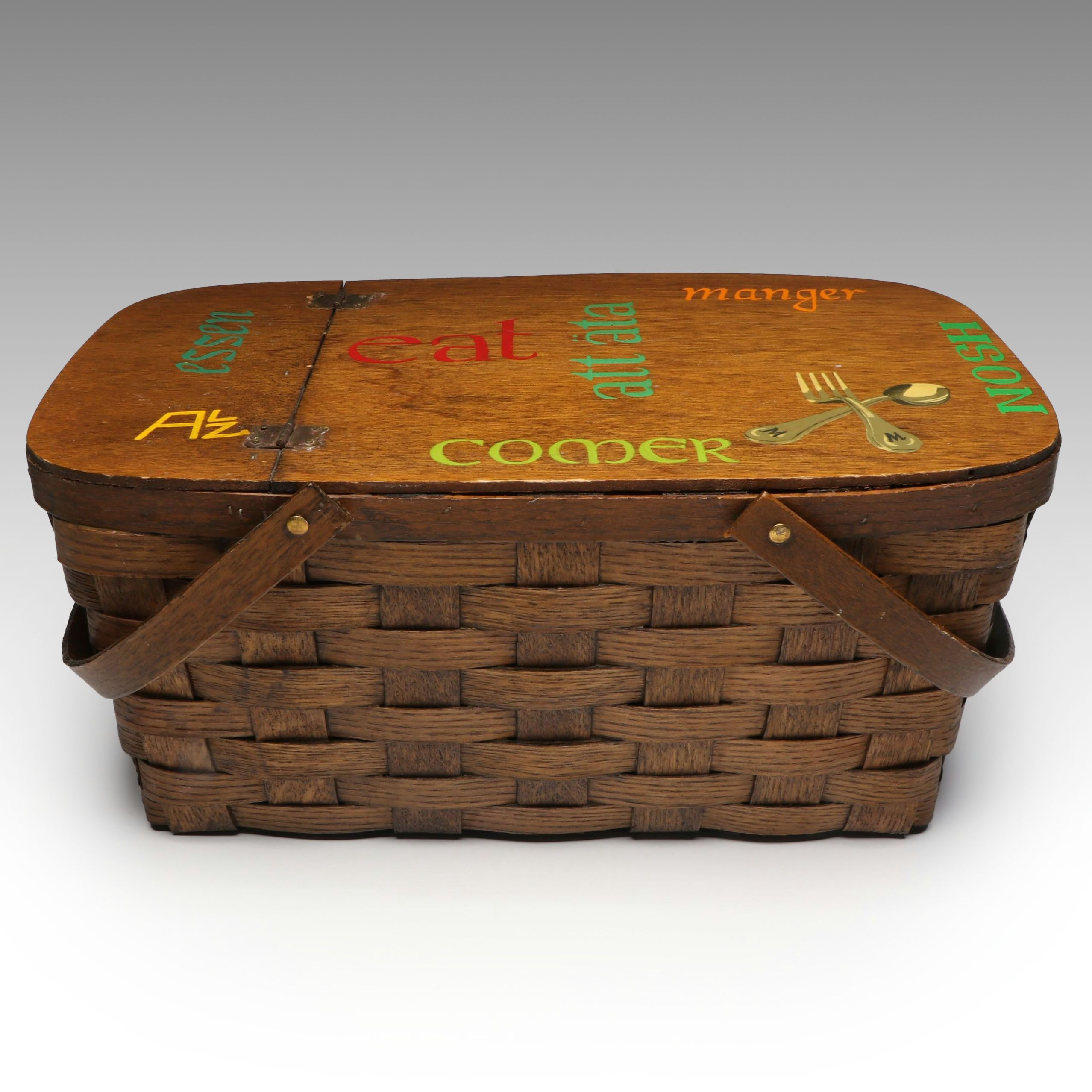 Hand-Painted Wooden Picnic Basket