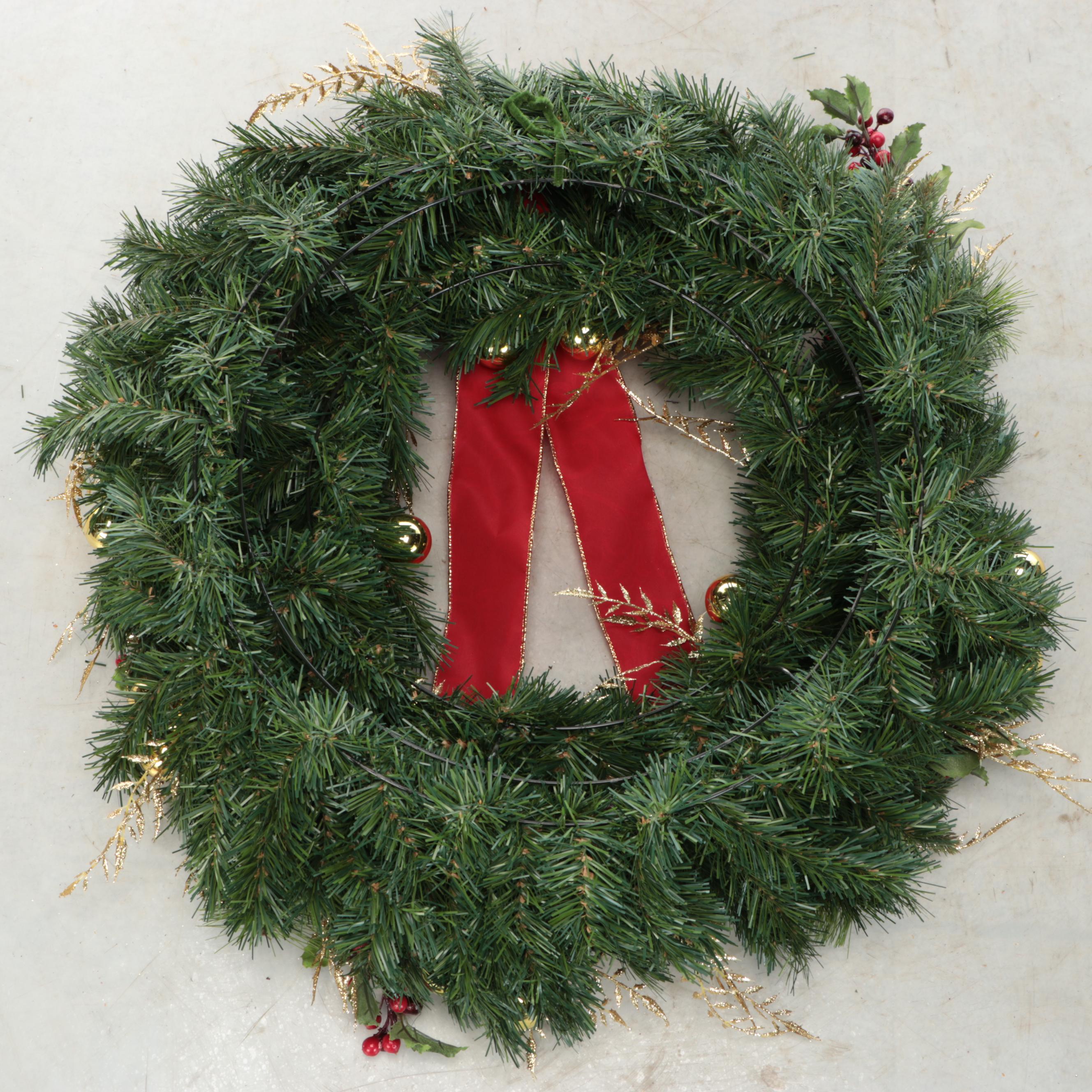 Artificial Evergreen and Poinsettia Christmas Wreaths