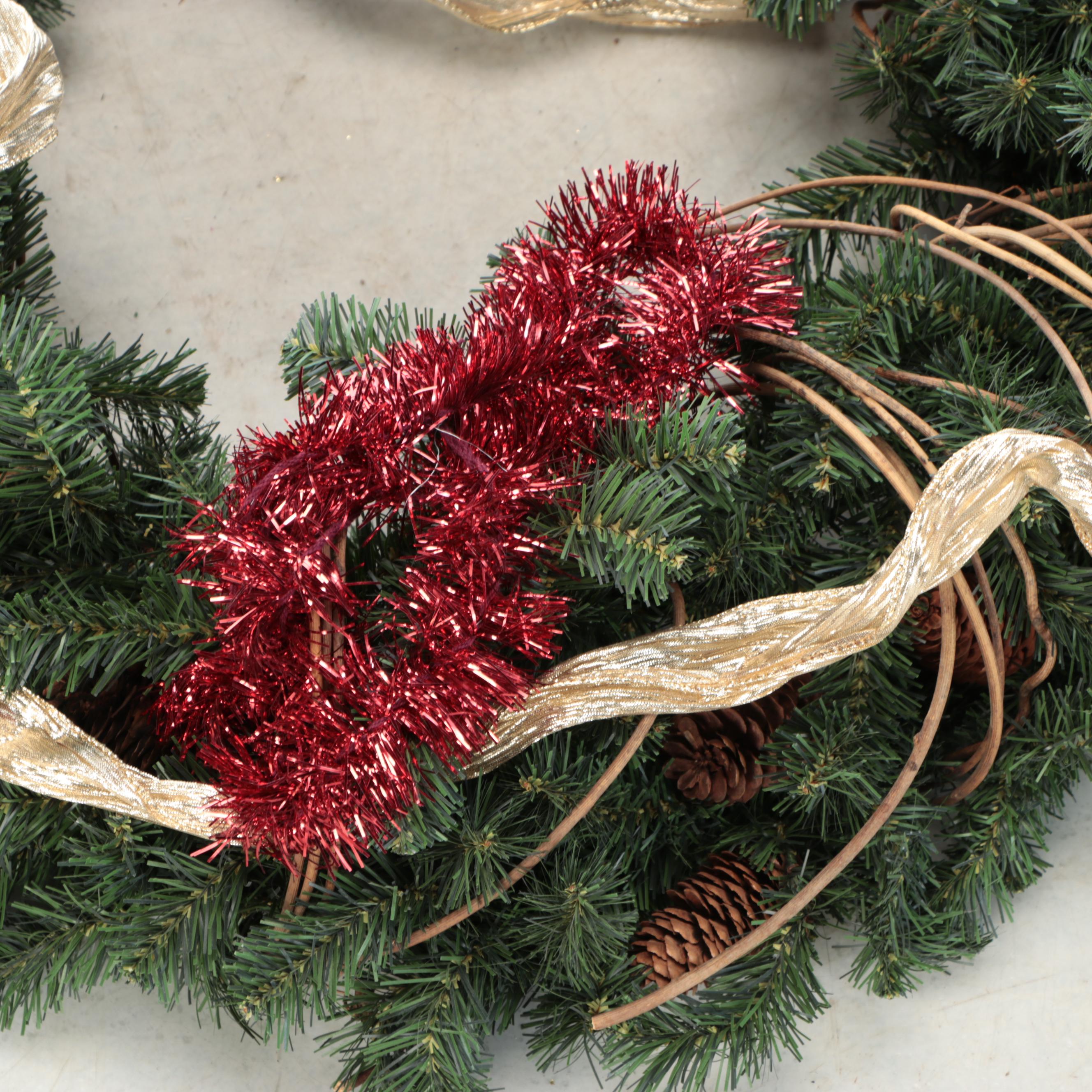Artificial Evergreen and Poinsettia Christmas Wreaths