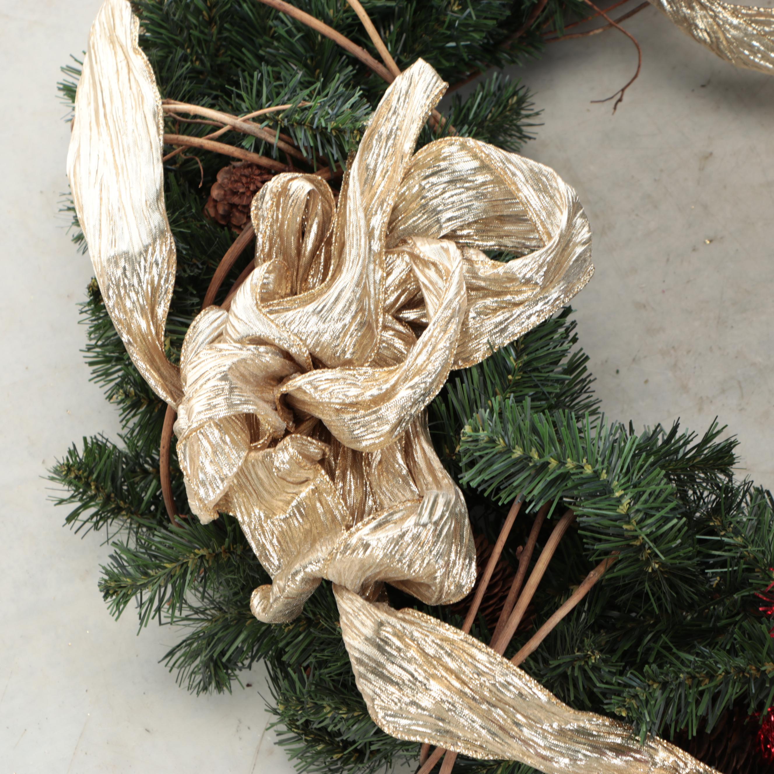 Artificial Evergreen and Poinsettia Christmas Wreaths