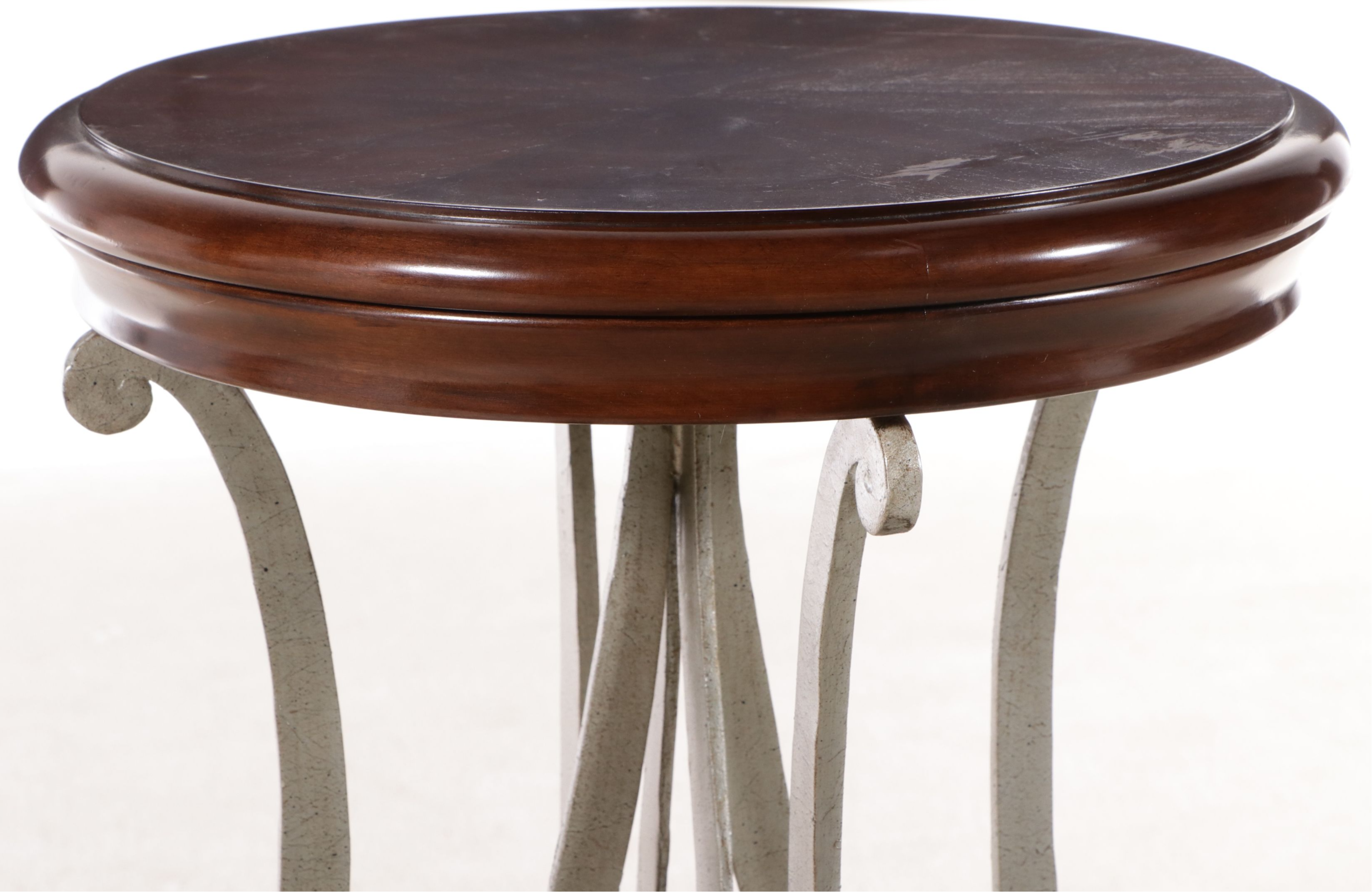 Modern Art Nouveau Style Mahogany and Scrolled Metal Pedestal