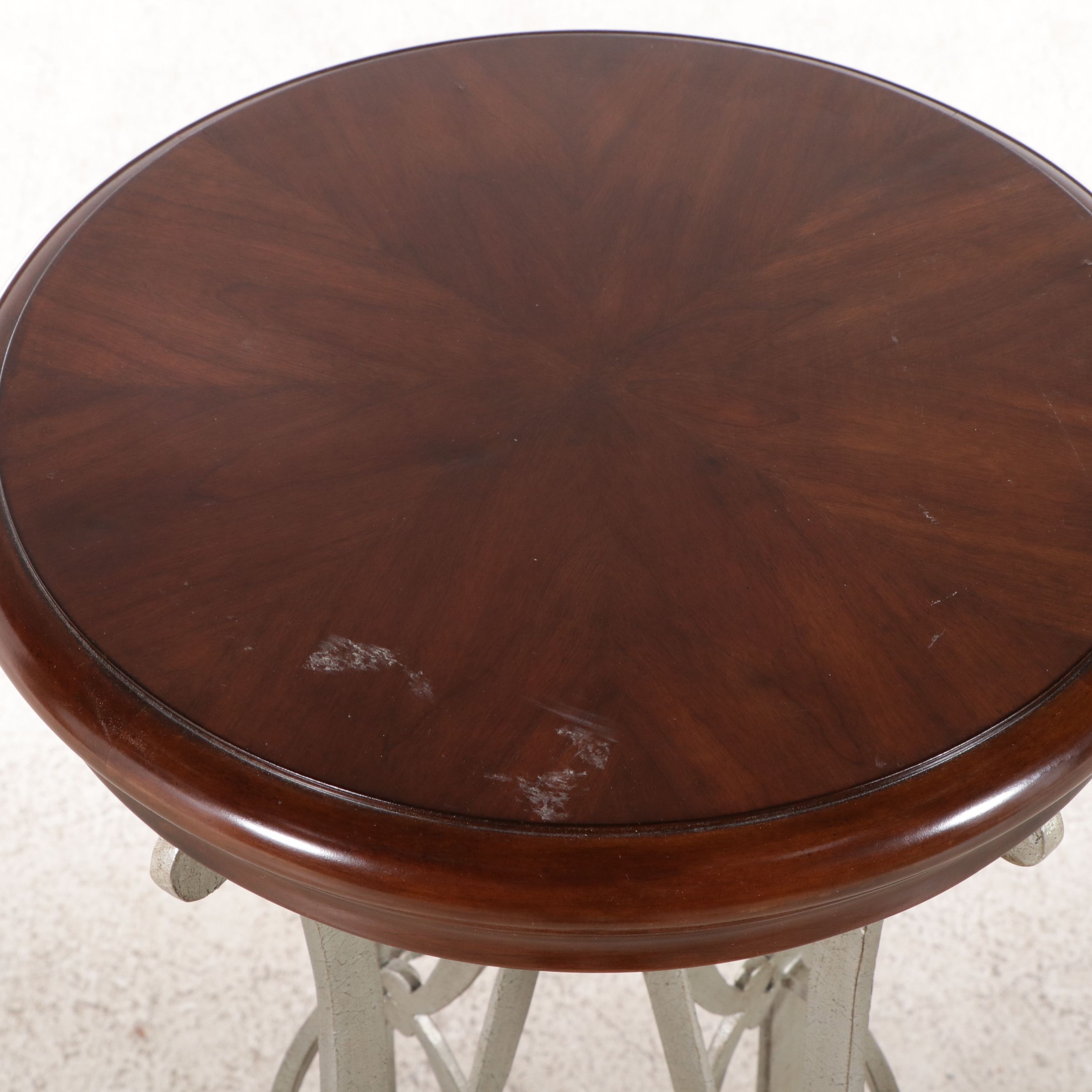 Modern Art Nouveau Style Mahogany and Scrolled Metal Pedestal