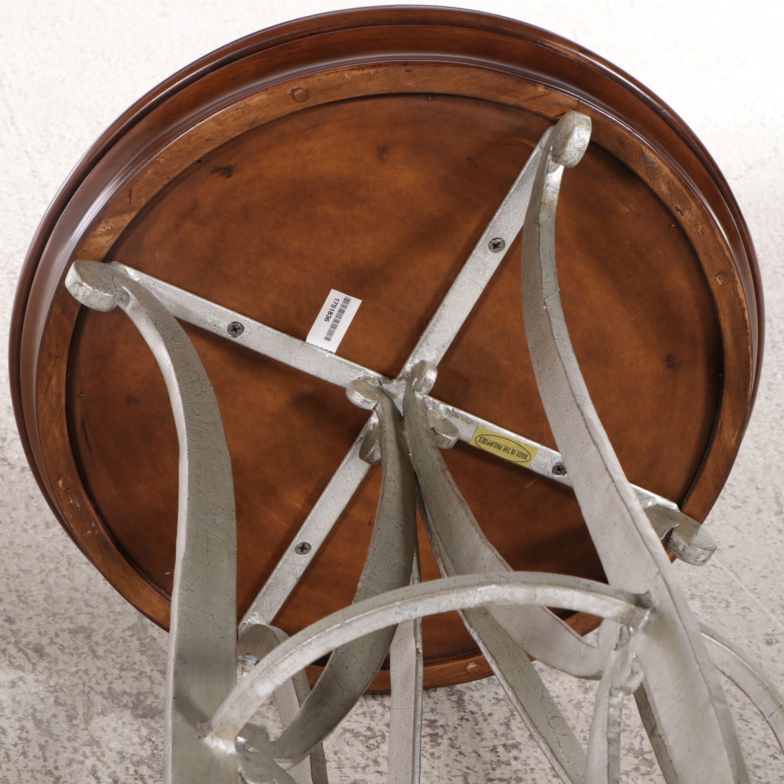 Modern Art Nouveau Style Mahogany and Scrolled Metal Pedestal