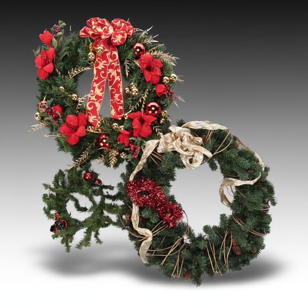 Artificial Evergreen and Poinsettia Christmas Wreaths