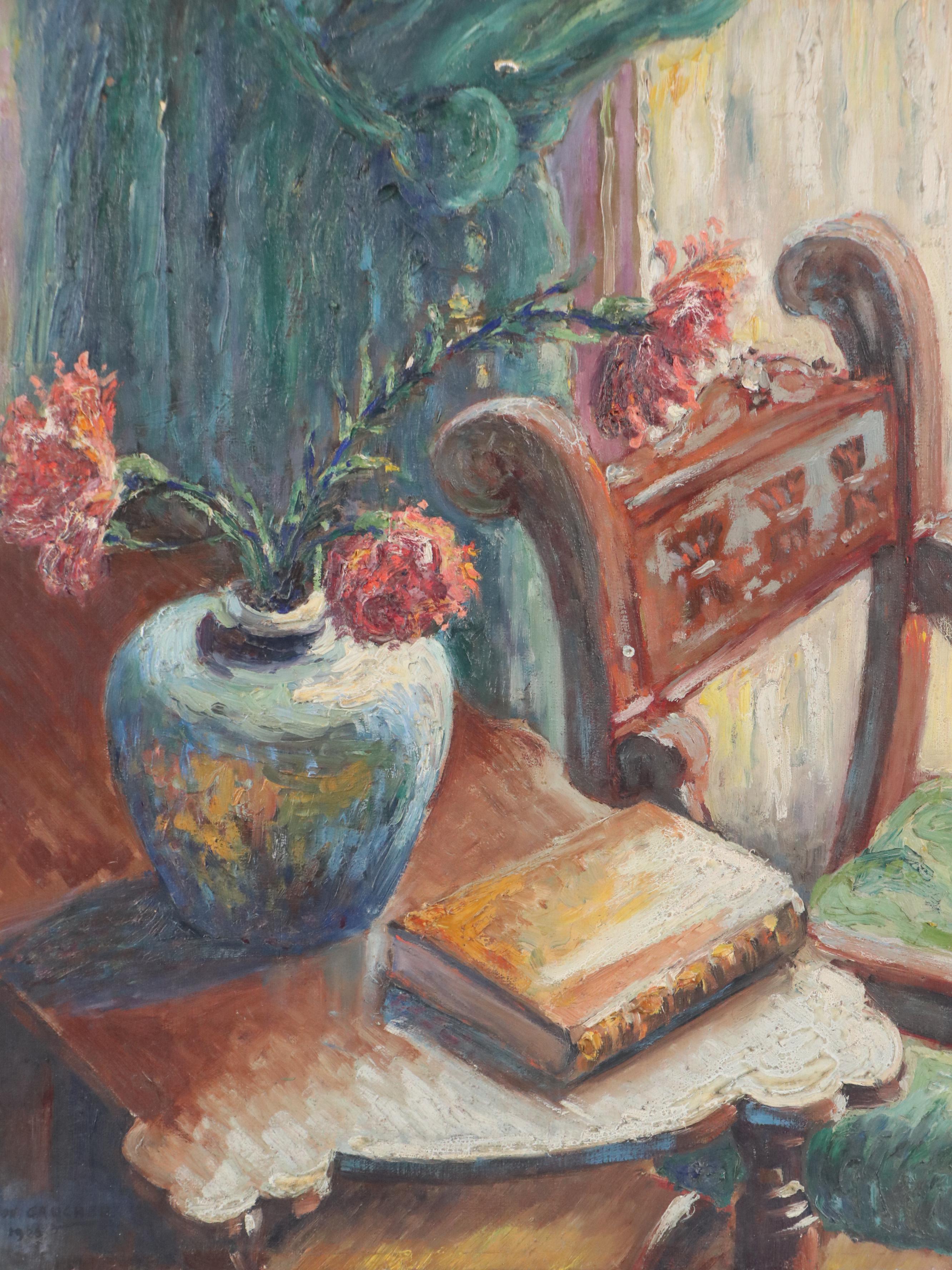 Gaston Gaucher Post-Impressionist Interior Still Life Oil Painting, 1923