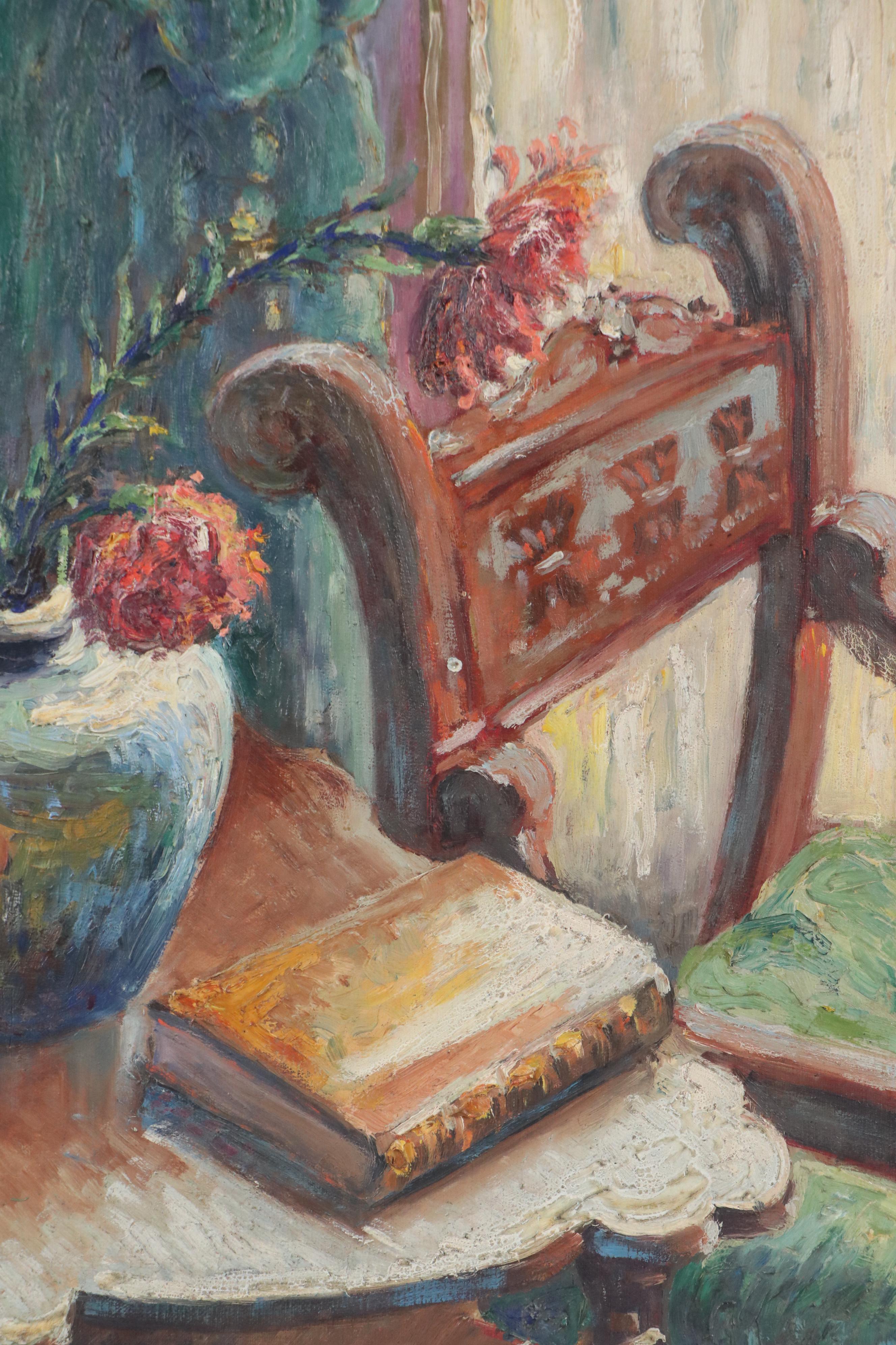 Gaston Gaucher Post-Impressionist Interior Still Life Oil Painting, 1923