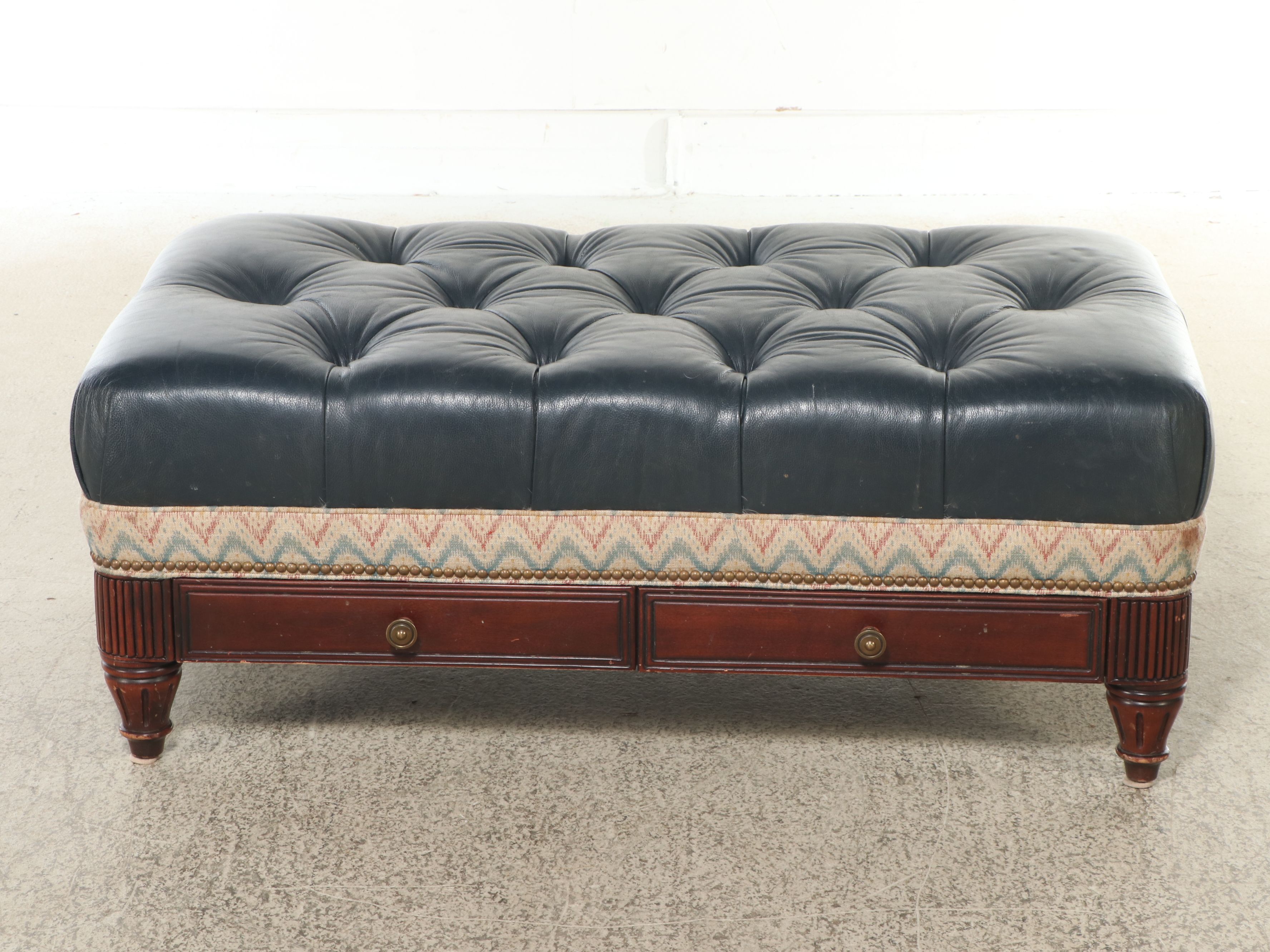 Hancock & Moore Leather Button Tufted Ottoman