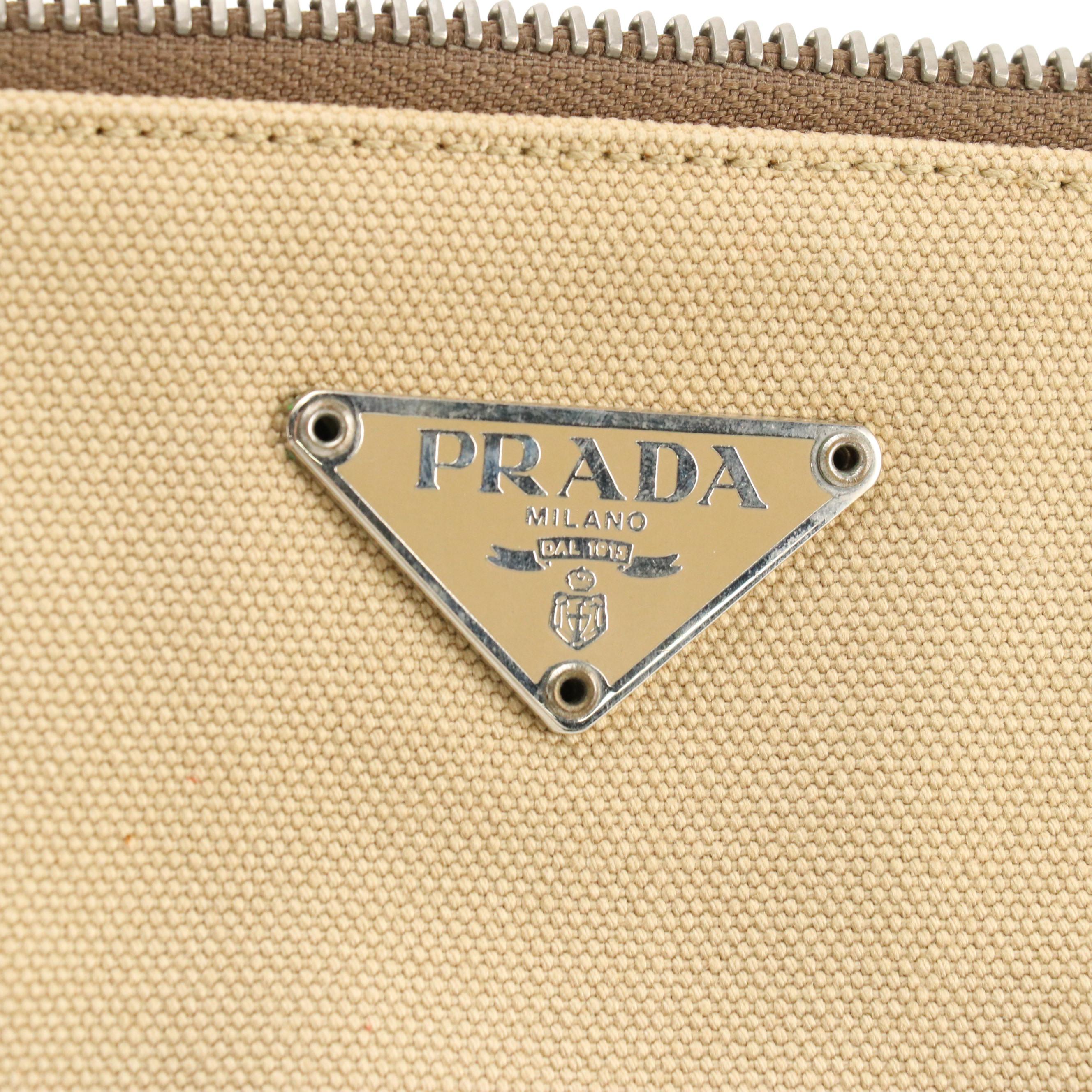 Prada Khaki Canapa Canvas and Yellow Cinghiale Leather Zip-Top Shoulder Bag