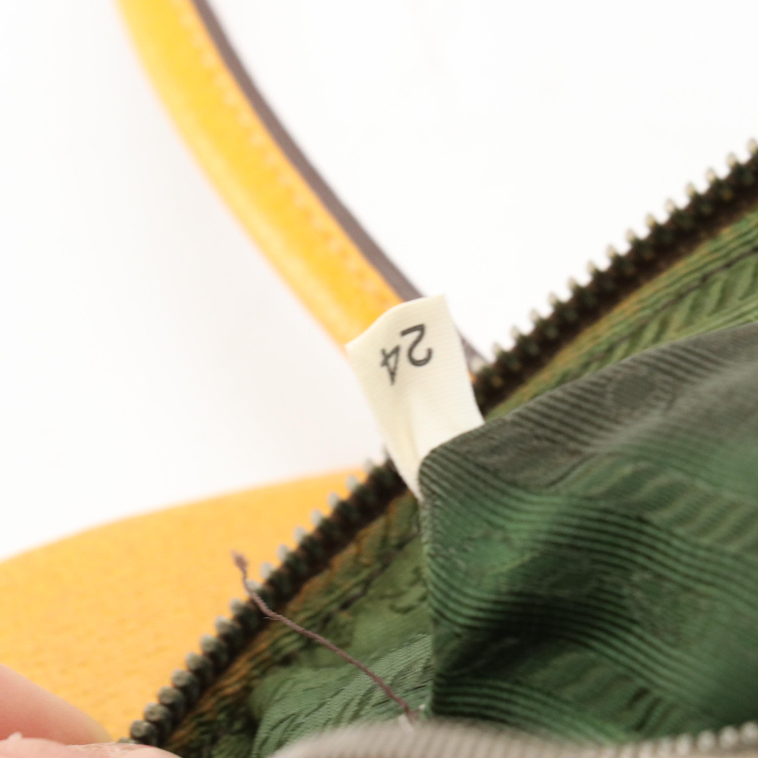 Prada Khaki Canapa Canvas and Yellow Cinghiale Leather Zip-Top Shoulder Bag