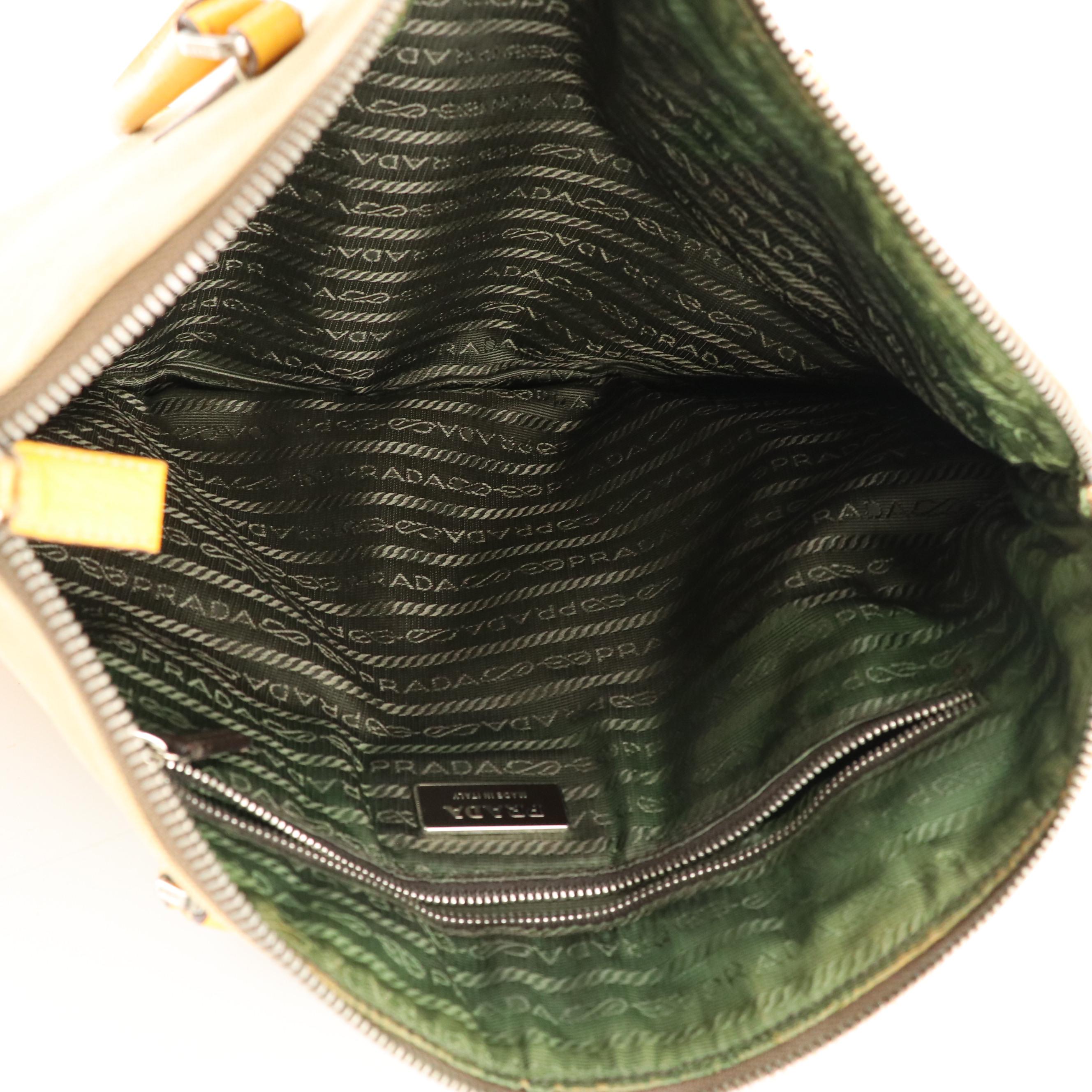 Prada Khaki Canapa Canvas and Yellow Cinghiale Leather Zip-Top Shoulder Bag