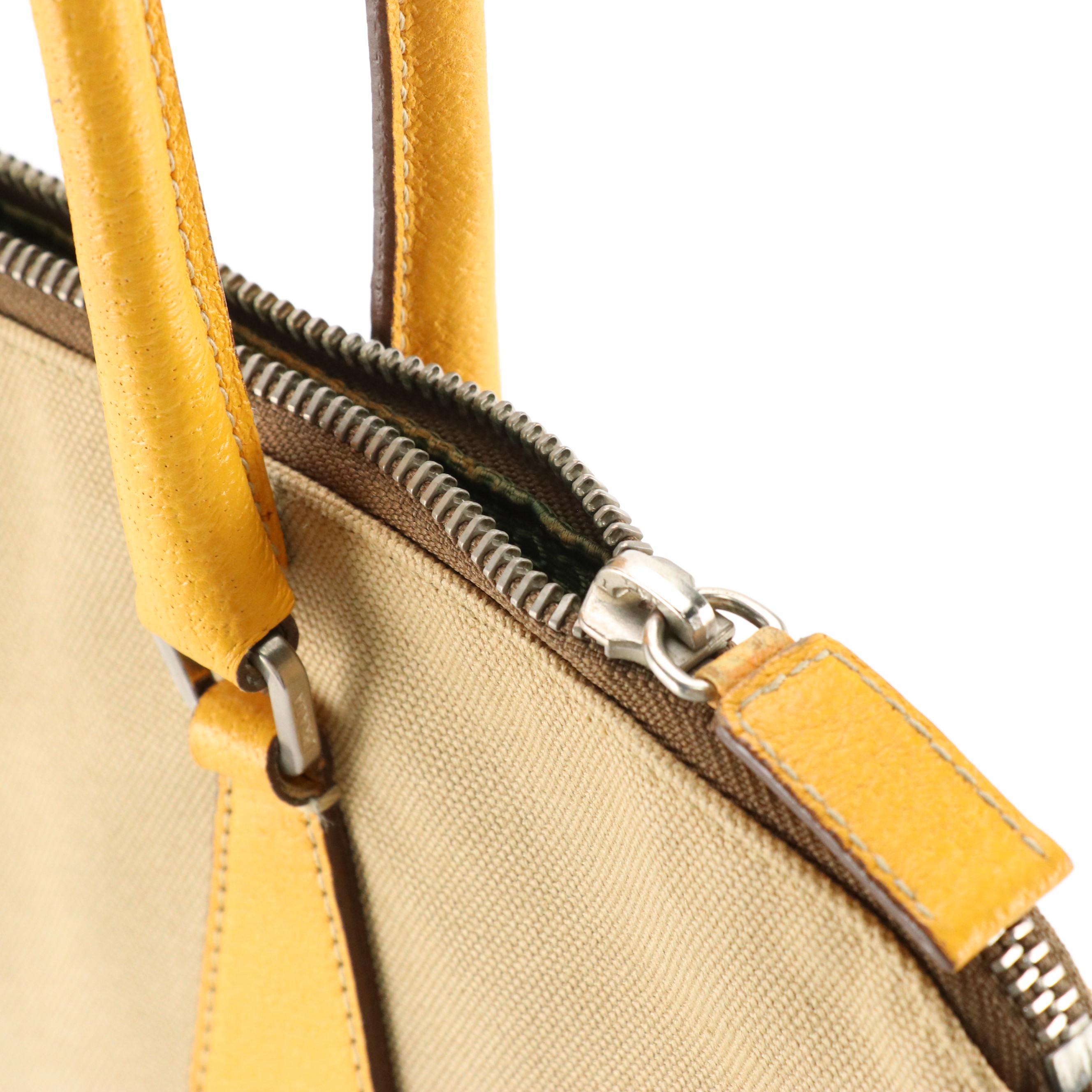 Prada Khaki Canapa Canvas and Yellow Cinghiale Leather Zip-Top Shoulder Bag