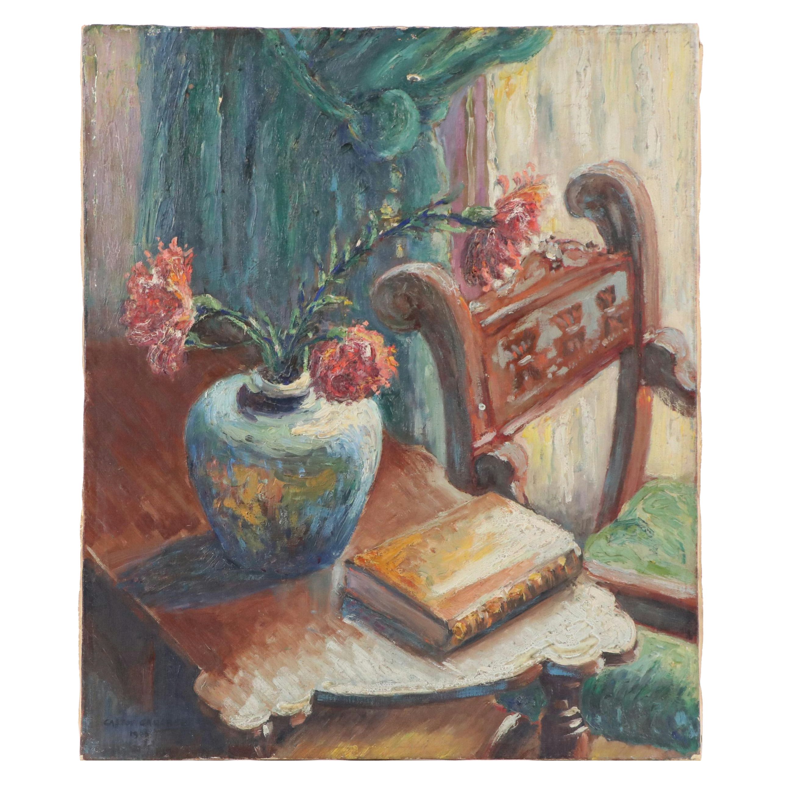 Gaston Gaucher Post-Impressionist Interior Still Life Oil Painting, 1923