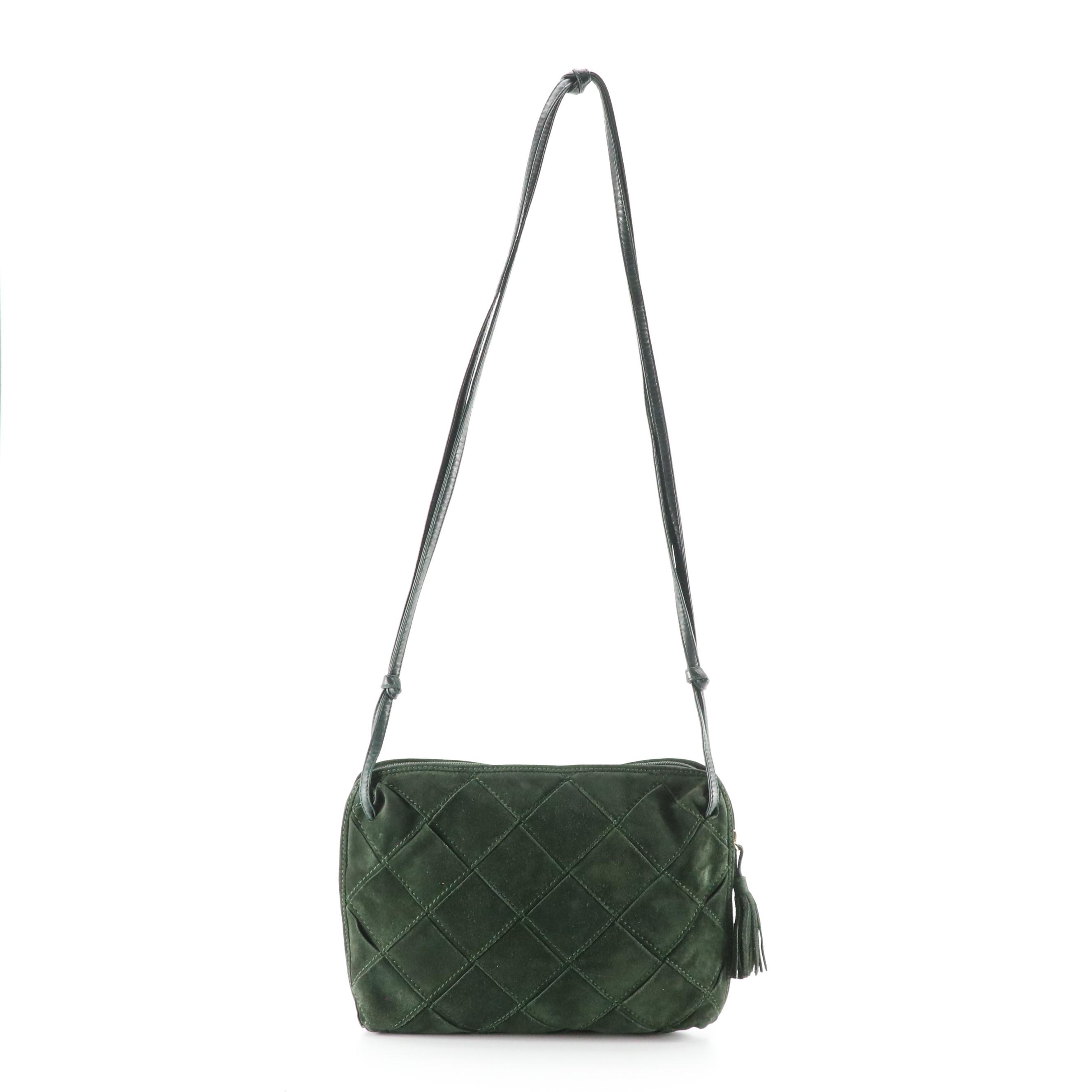 Bottega Veneta Dark Green Suede Leather Maxi Intrecciato Crossbody Bag