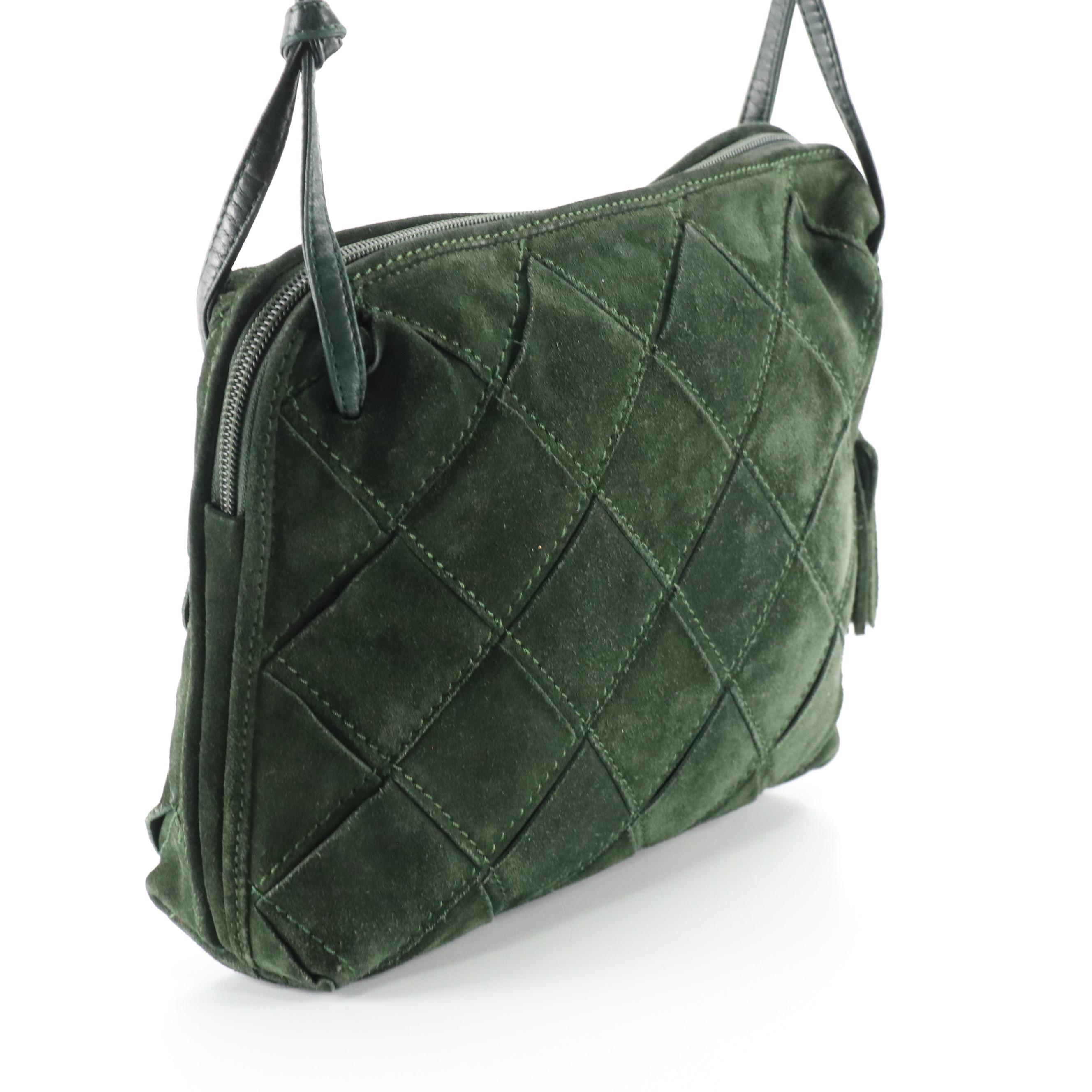 Bottega Veneta Dark Green Suede Leather Maxi Intrecciato Crossbody Bag