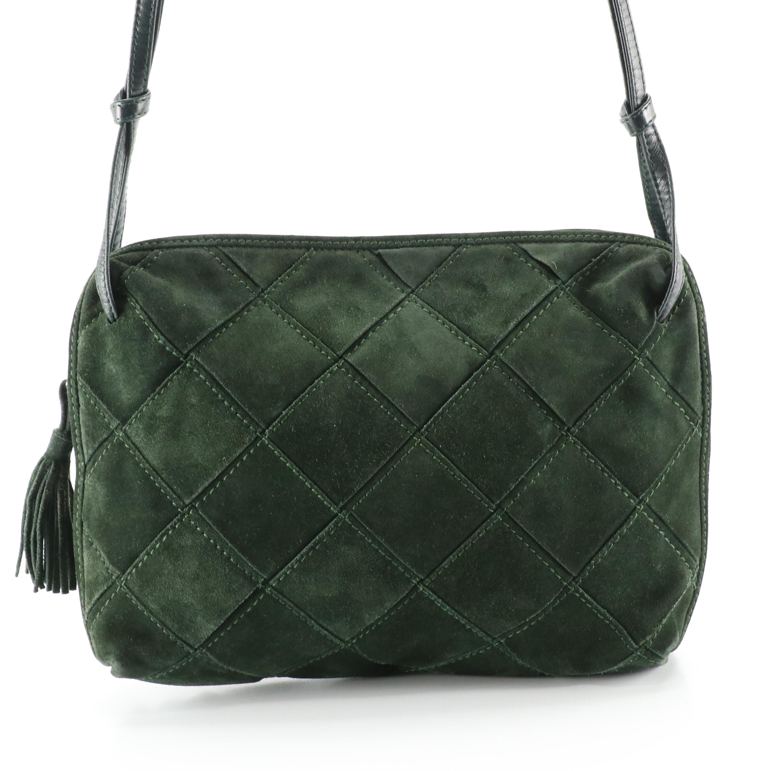 Bottega Veneta Dark Green Suede Leather Maxi Intrecciato Crossbody Bag