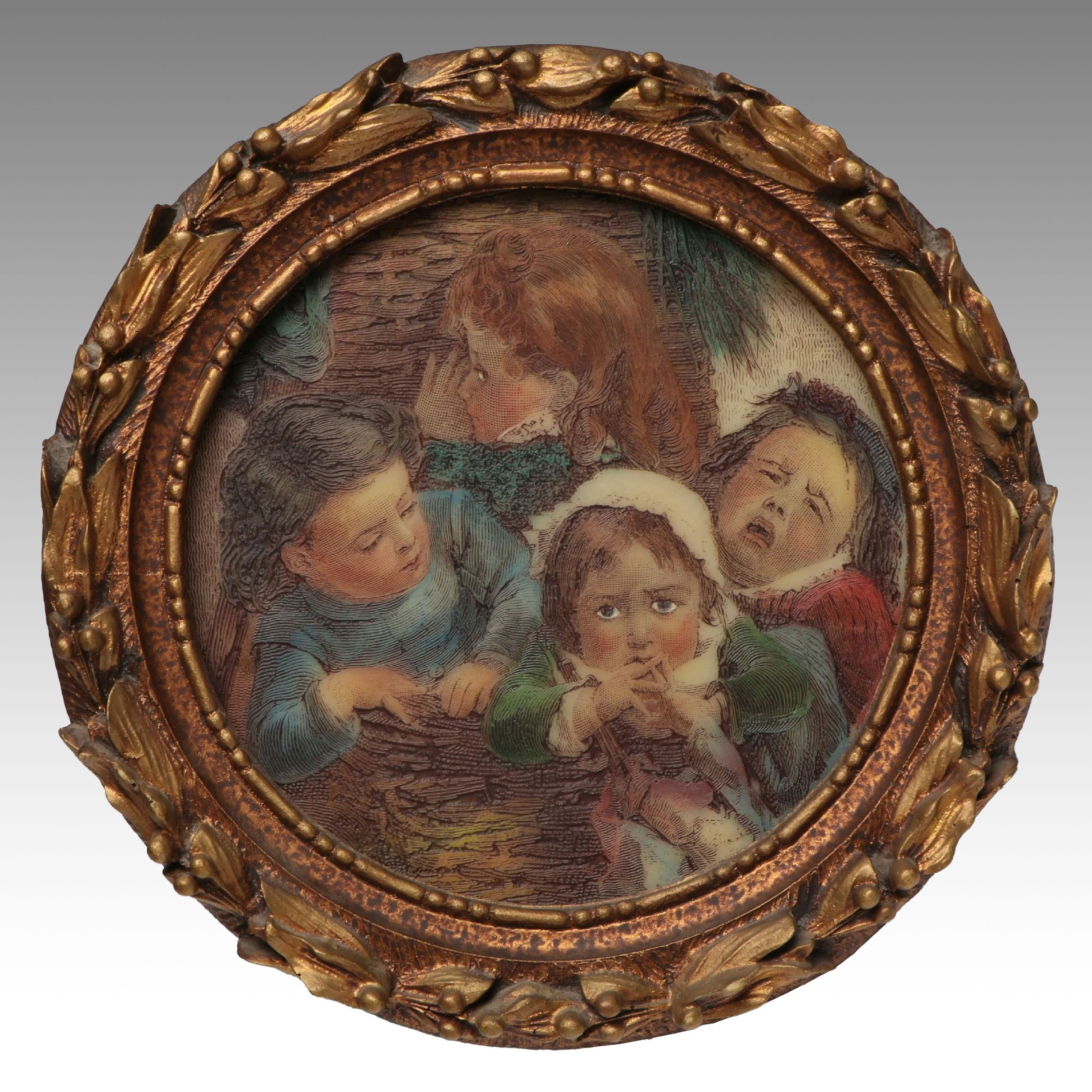Artini Arts Hand-Painted Resin Engraving of Children, Mid to Late 20th Century