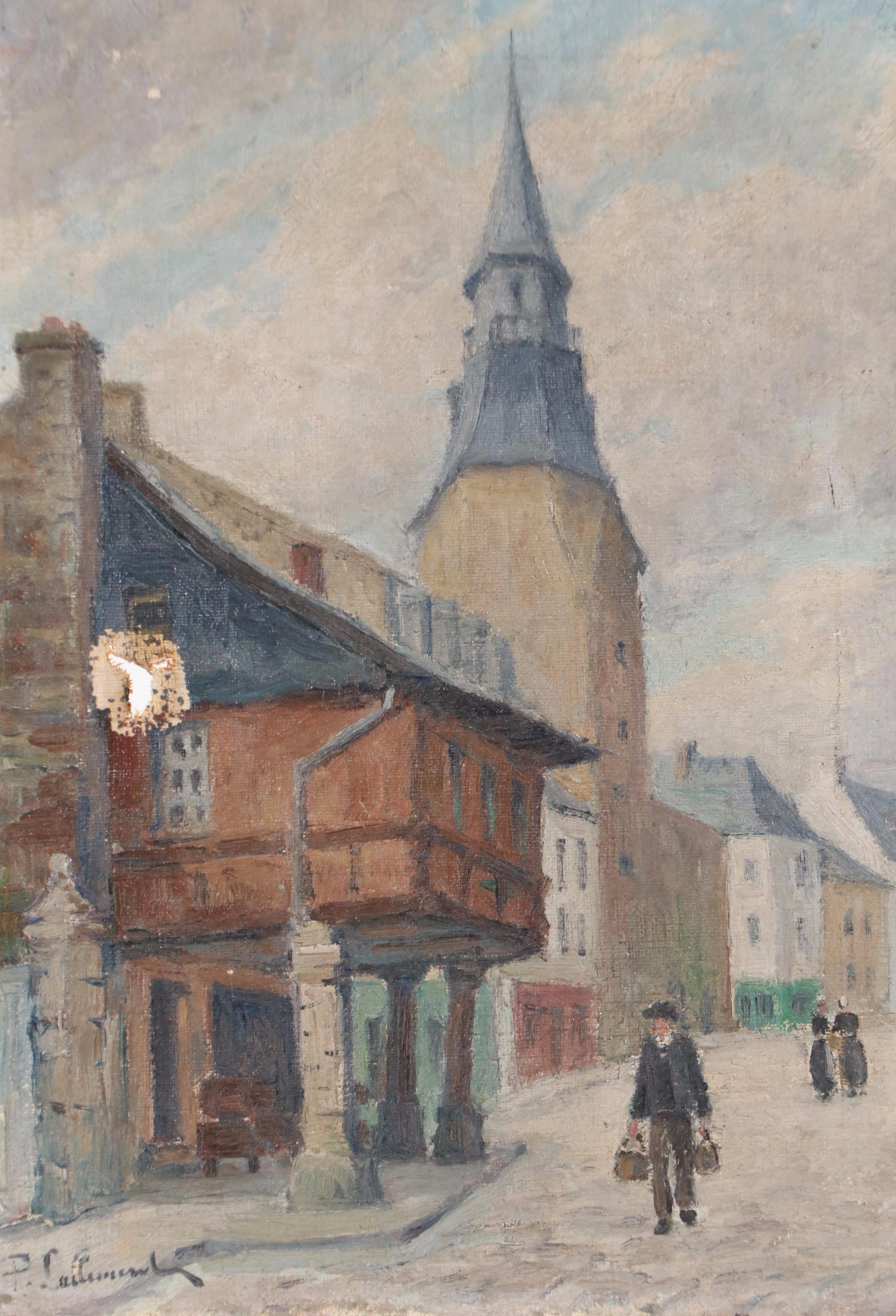 Paul Lallement Oil Painting of Cloudy Streetscape, Early 20th Century