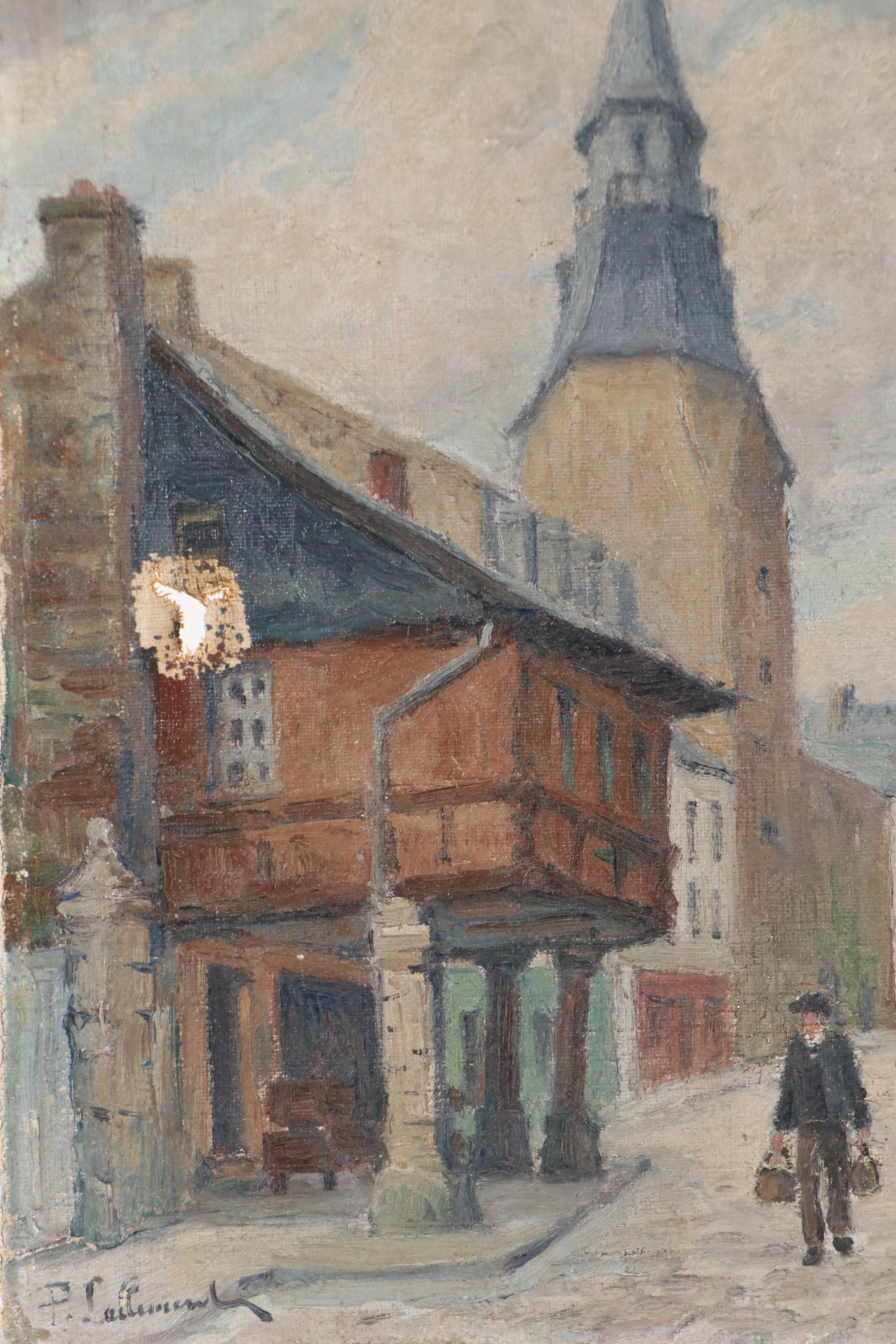 Paul Lallement Oil Painting of Cloudy Streetscape, Early 20th Century