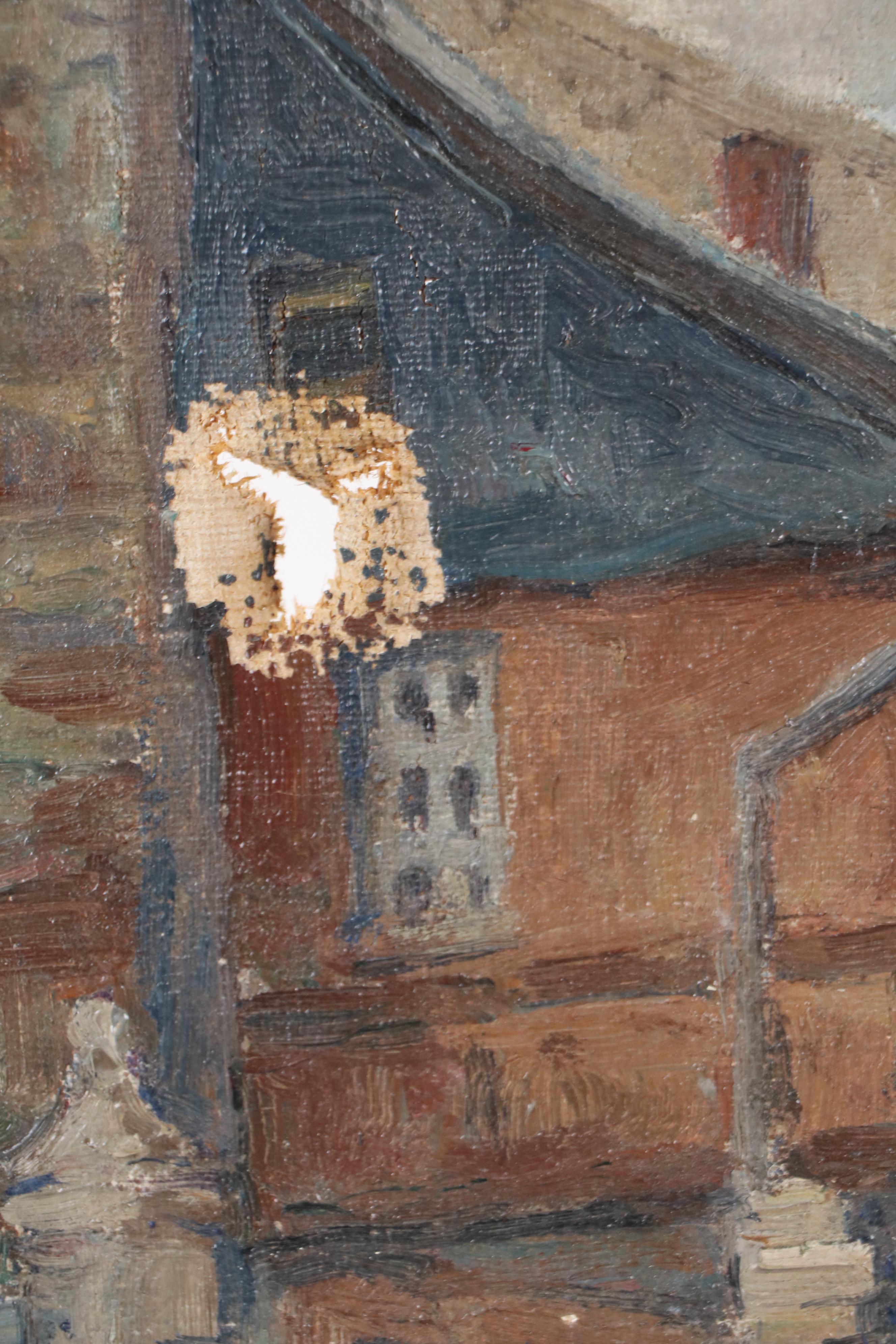 Paul Lallement Oil Painting of Cloudy Streetscape, Early 20th Century