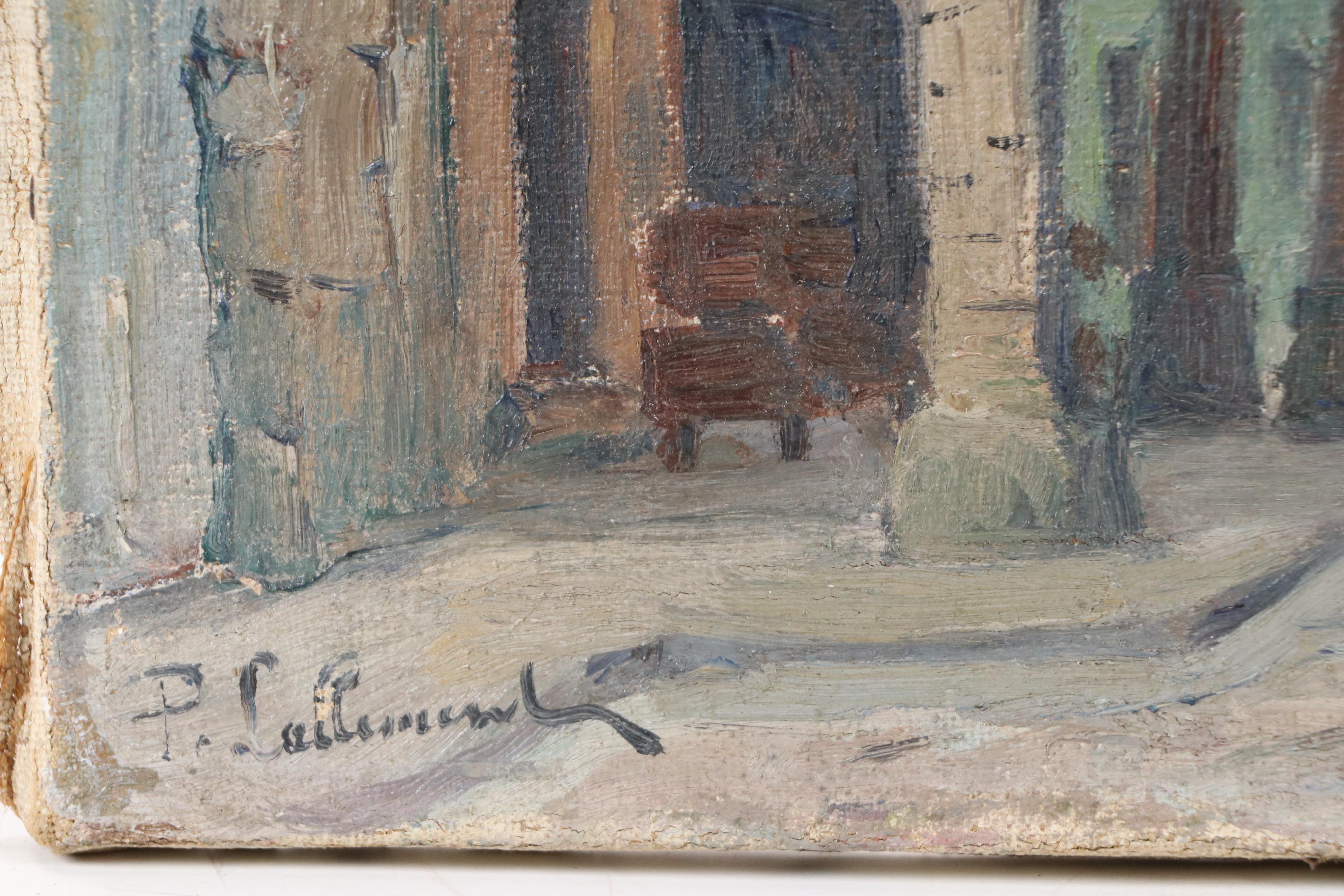 Paul Lallement Oil Painting of Cloudy Streetscape, Early 20th Century