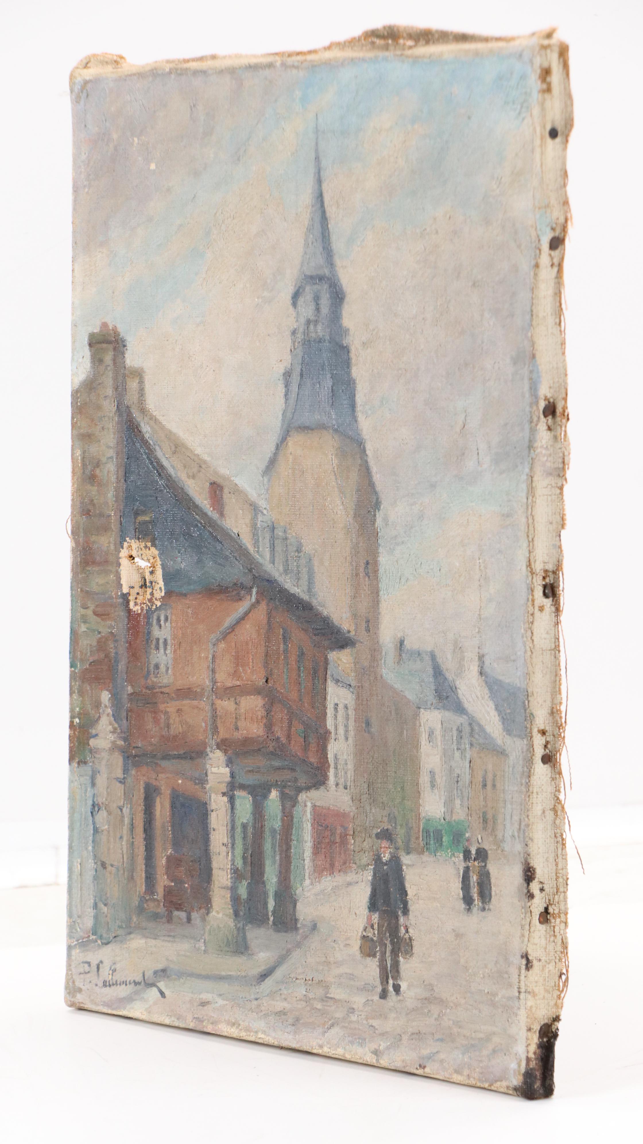 Paul Lallement Oil Painting of Cloudy Streetscape, Early 20th Century