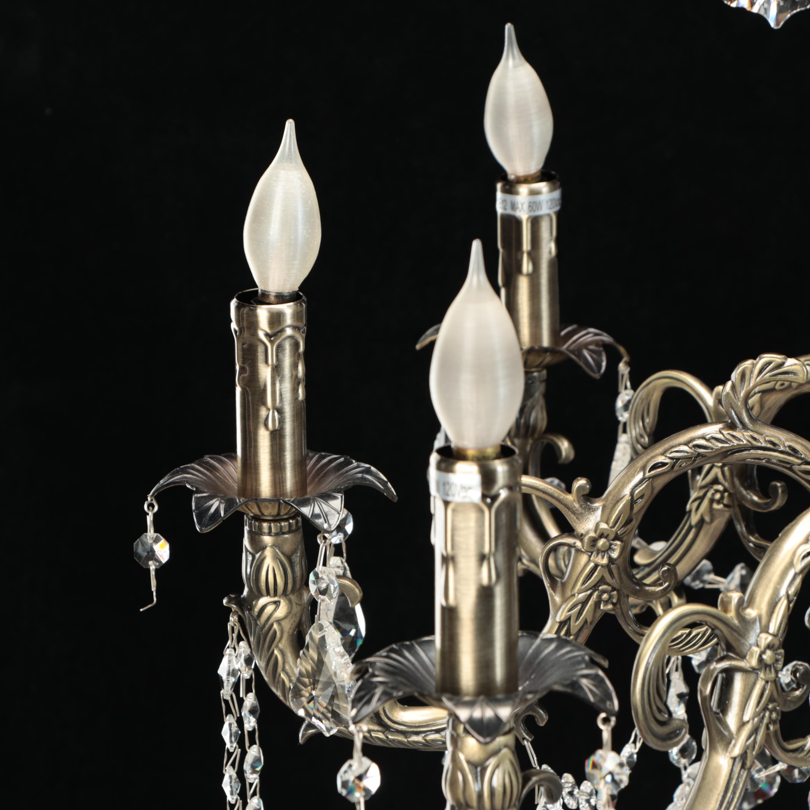 Baroque Revival Style Eight-Arm Metal and Crystal Chandelier