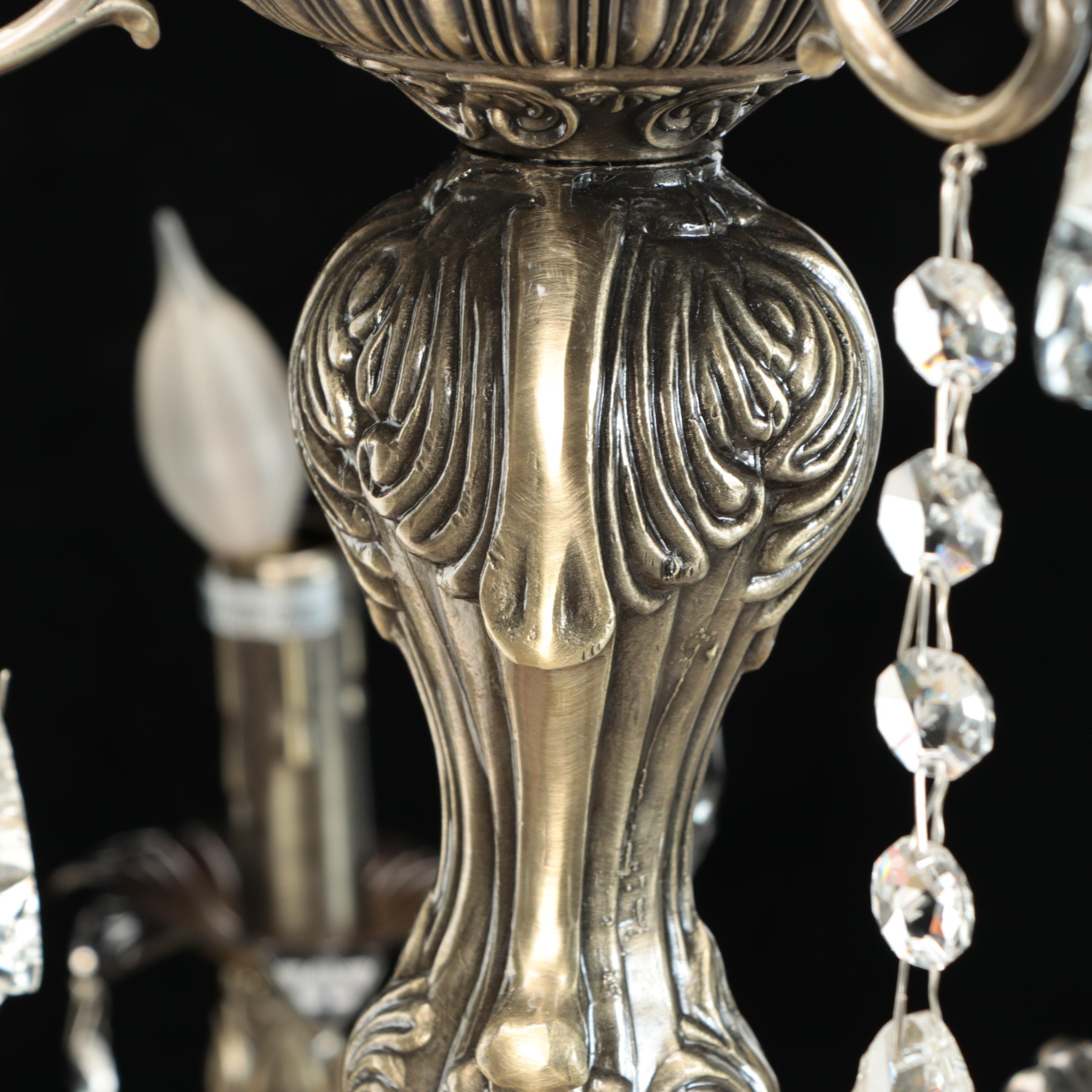 Baroque Revival Style Eight-Arm Metal and Crystal Chandelier