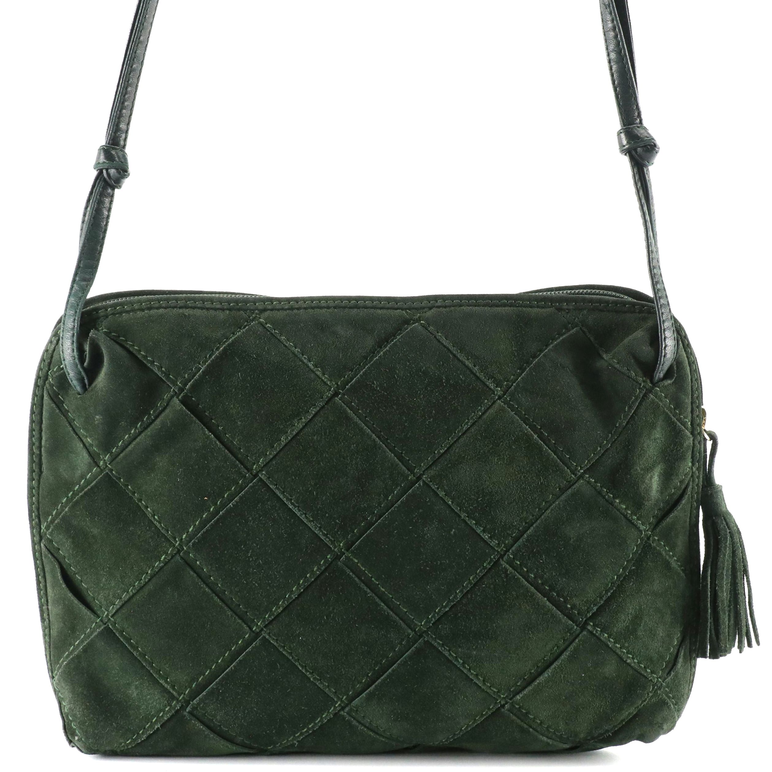 Bottega Veneta Dark Green Suede Leather Maxi Intrecciato Crossbody Bag