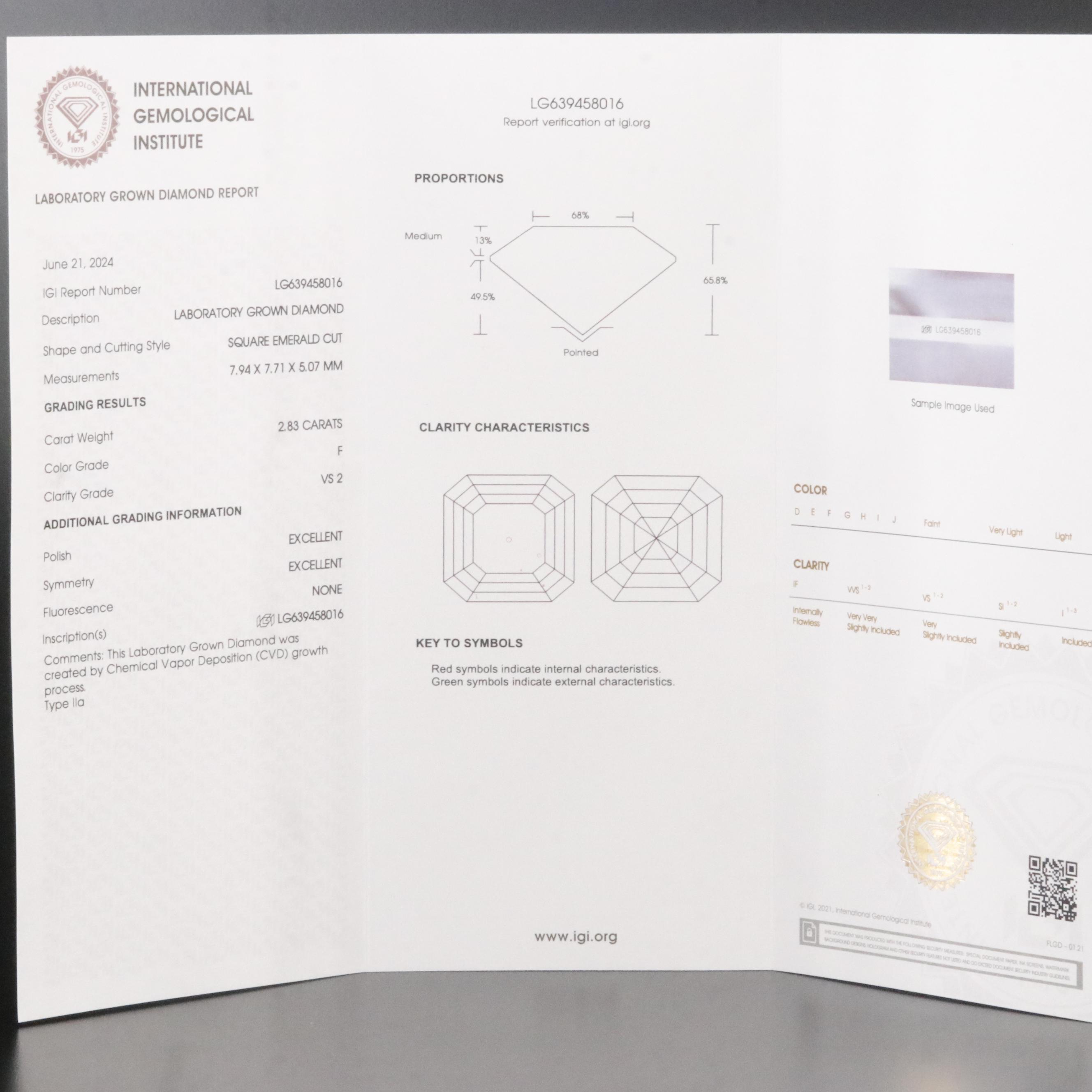 Loose 2.83 CT Lab Grown Diamond with IGI Report