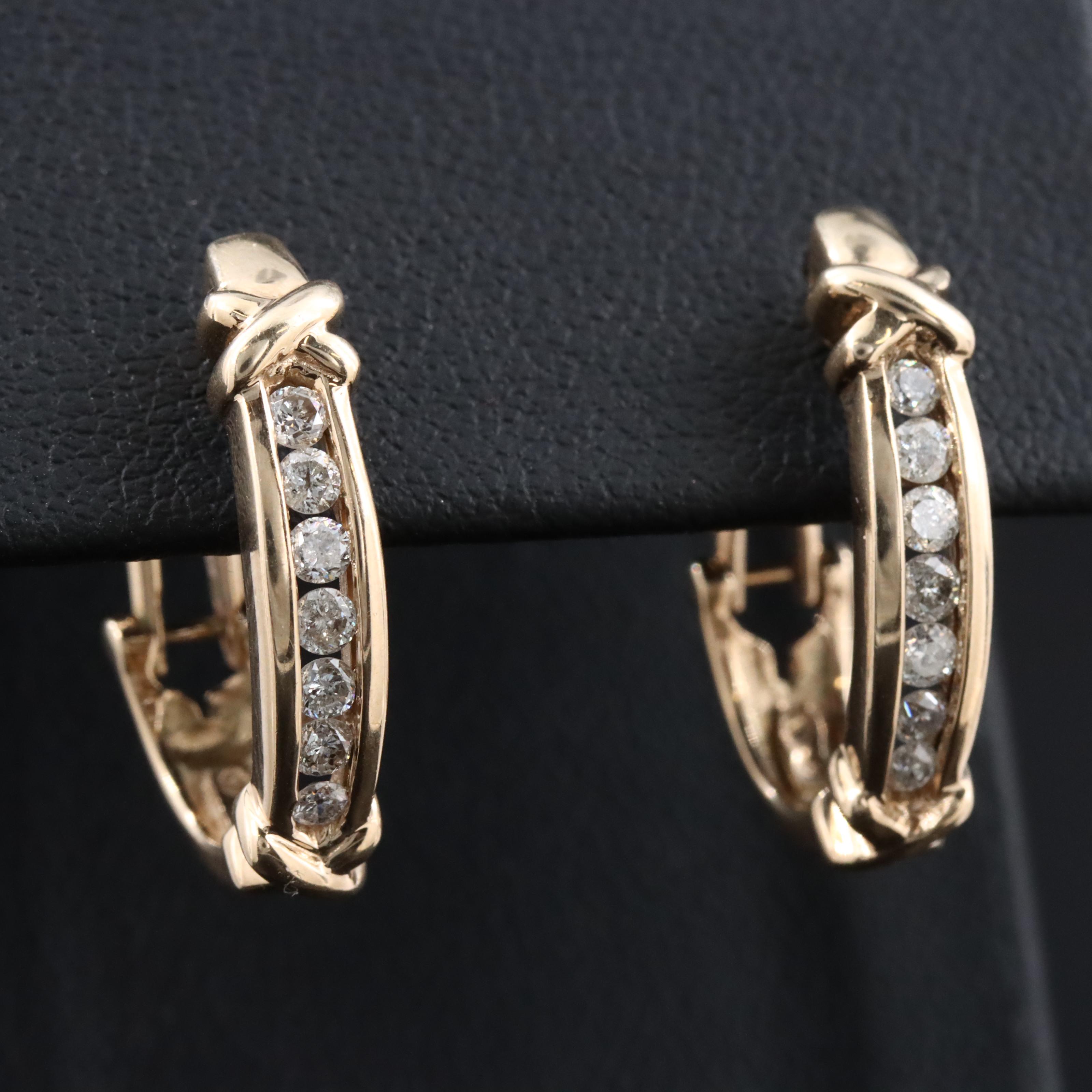 10K 0.50 CTW Diamond J Hoop Earrings
