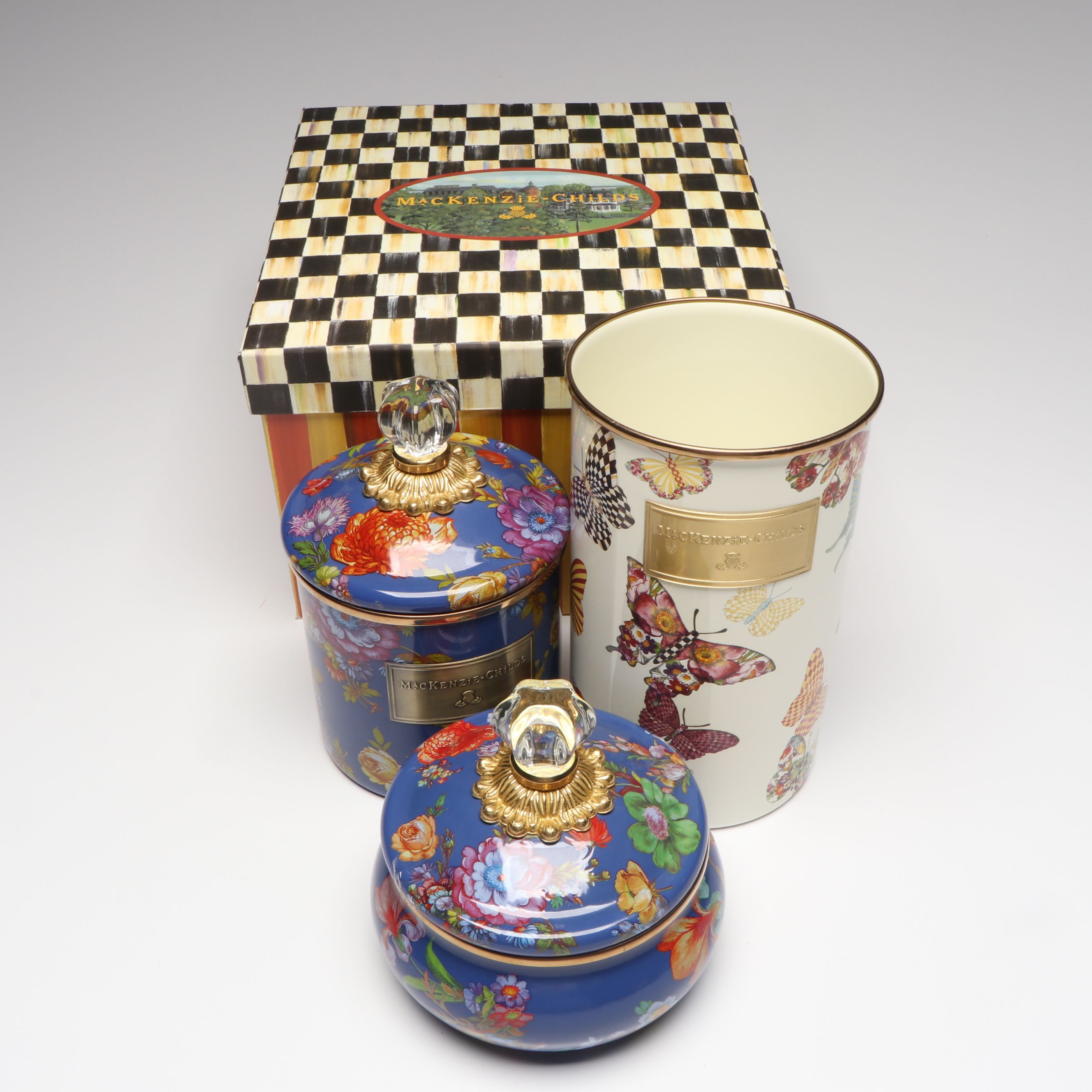 MacKenzie-Childs Metal "Butterfly Gardern" Utensil Holder and Other Canister Set