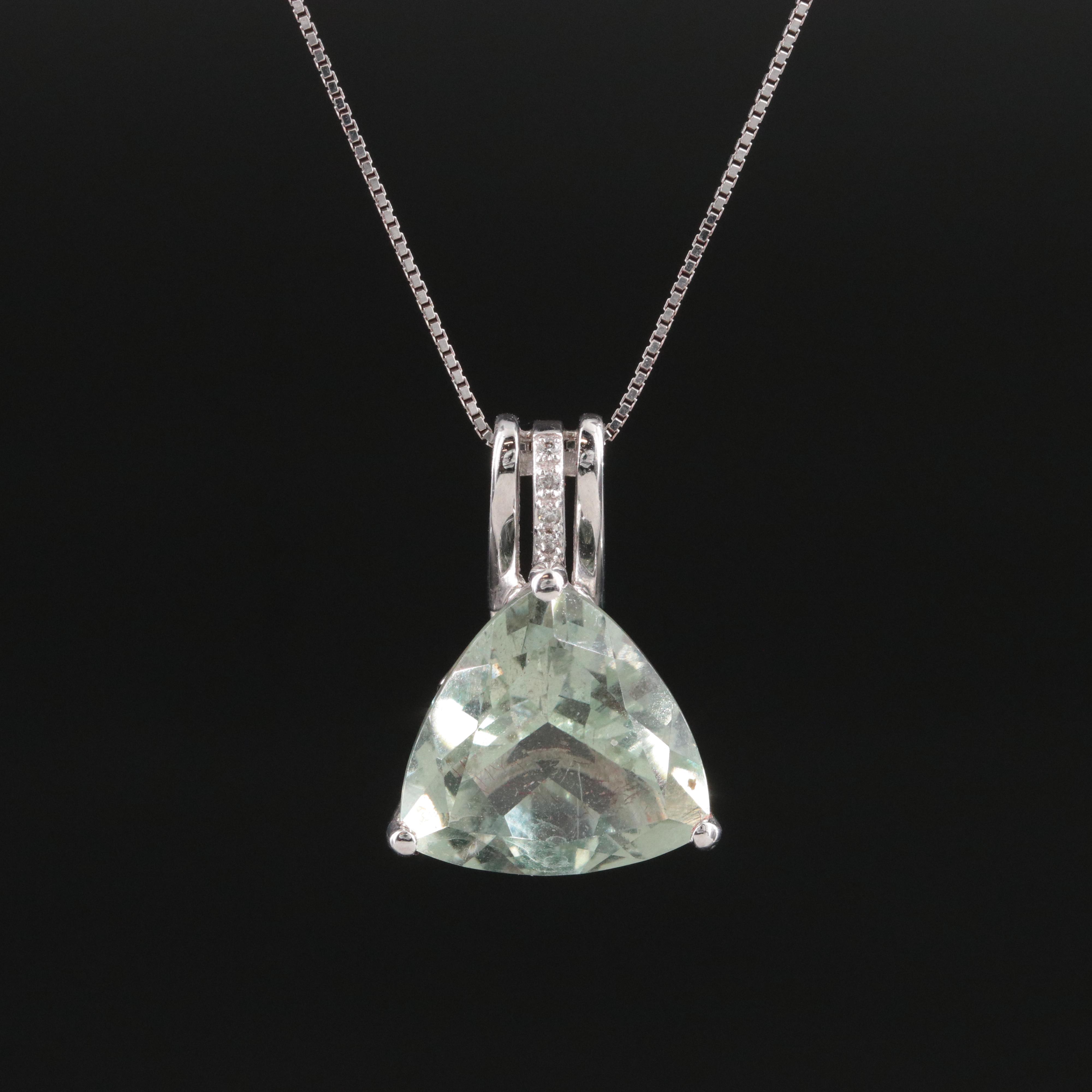 14K 9.47 CT Prasiolite and Diamond Pendant Necklace