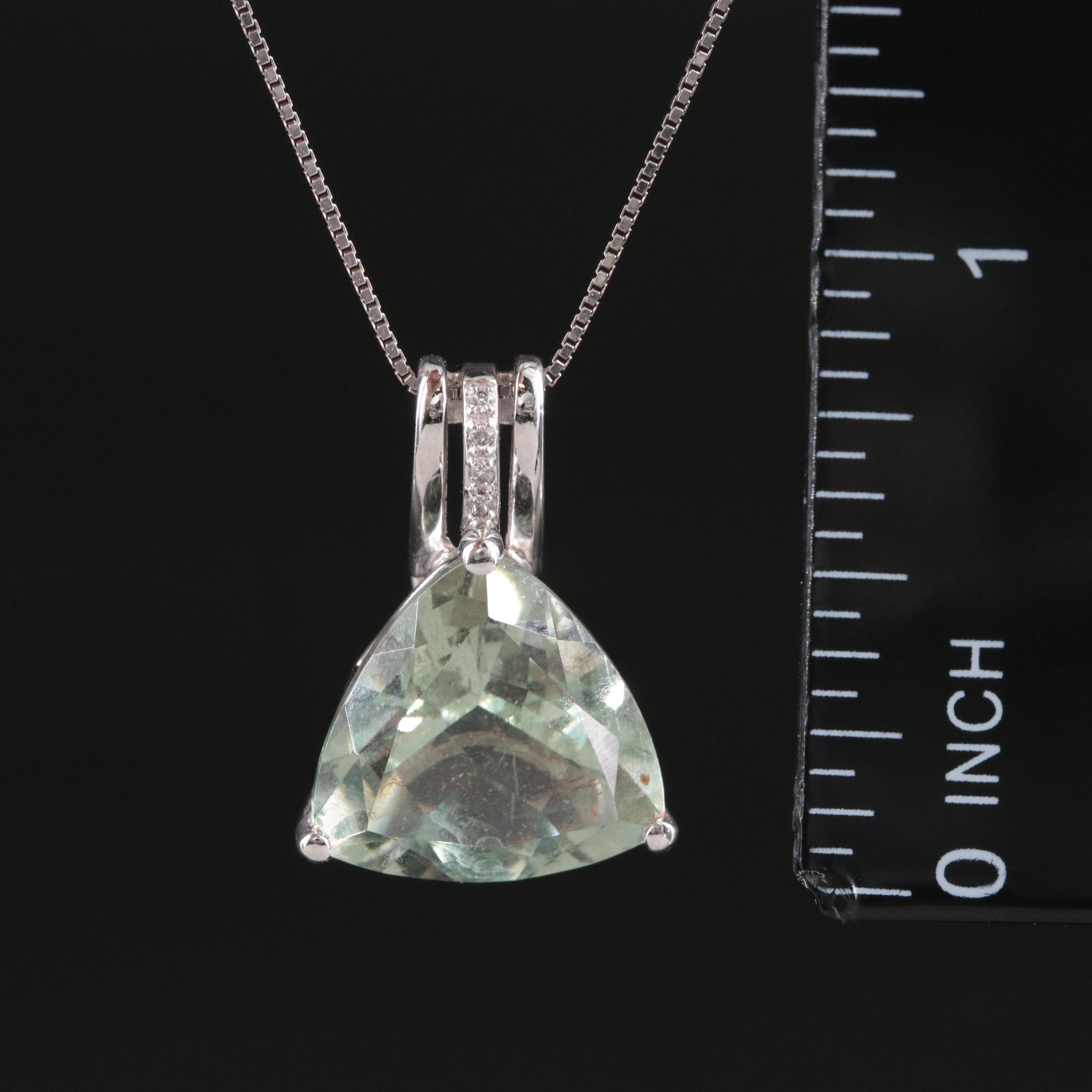 14K 9.47 CT Prasiolite and Diamond Pendant Necklace